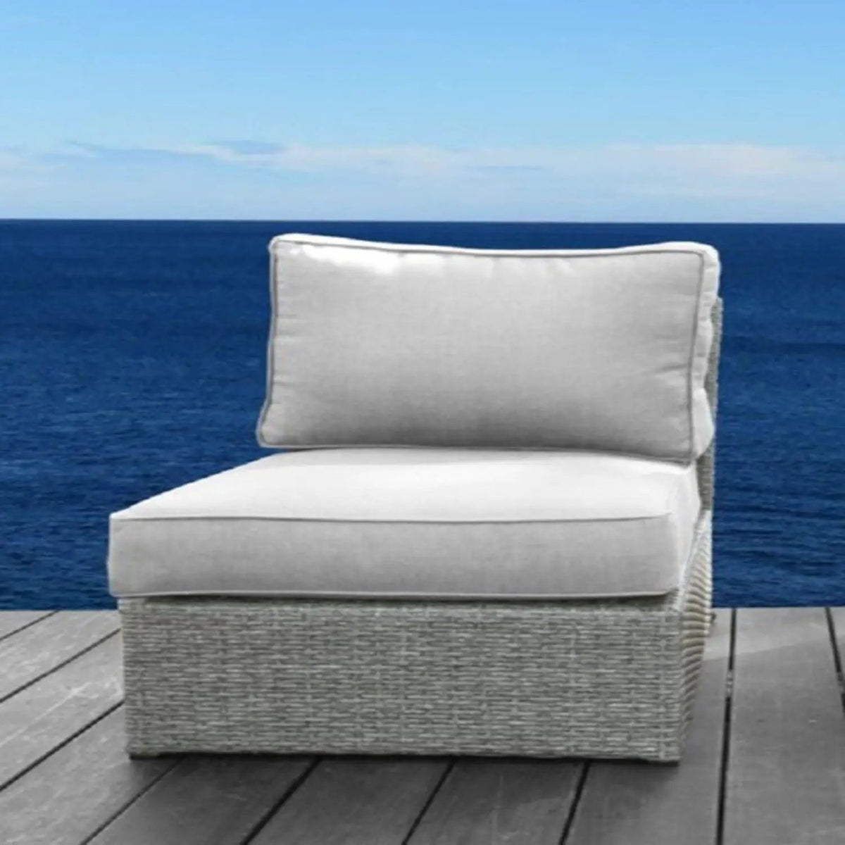 Armless Patio Chair | Cushions Included | Aluminum Inner Frame | Woven Wicker Base