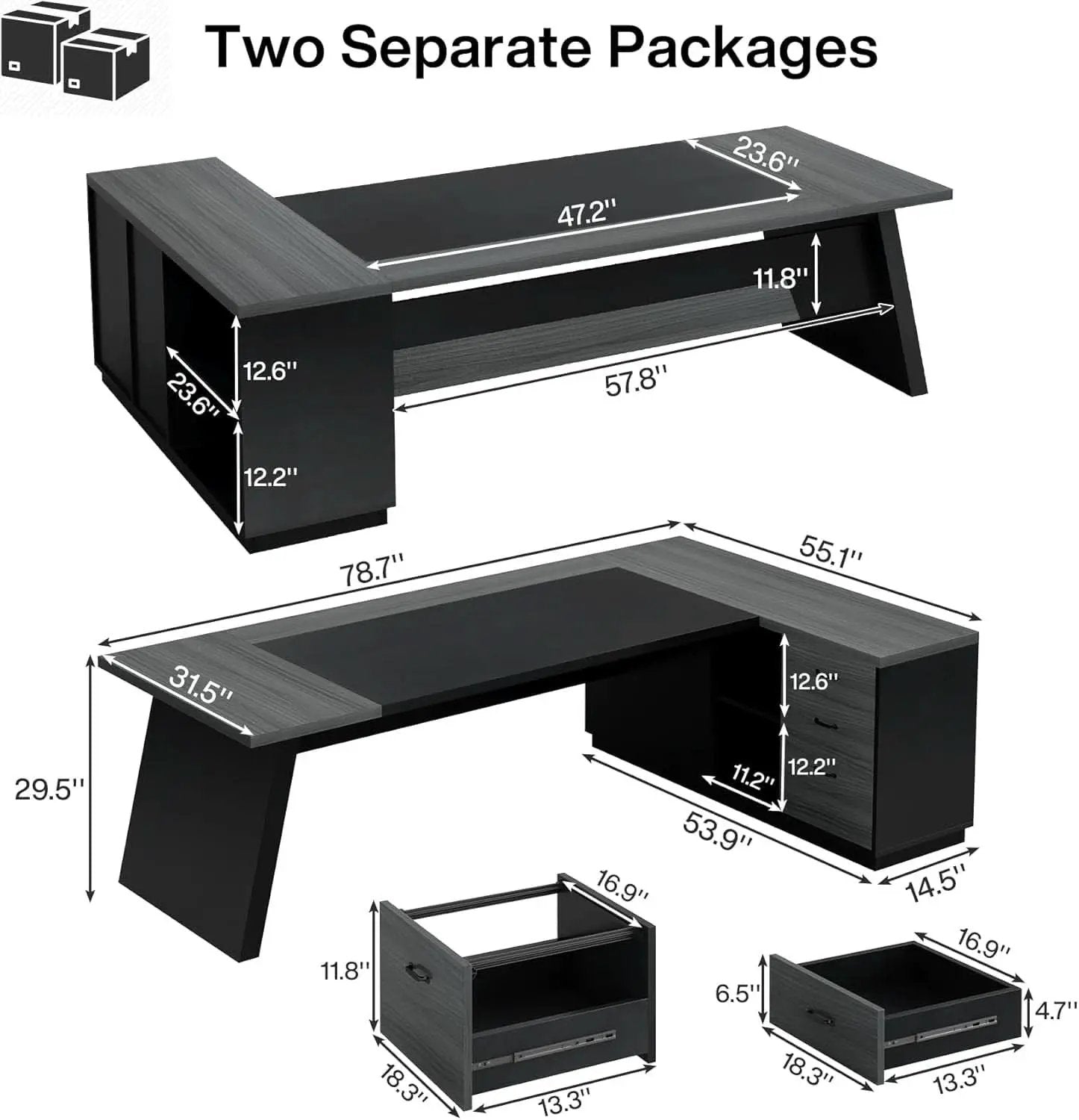 78 Inch L Shaped Desk With Drawers And File Cabinet Grey from PriceLows™