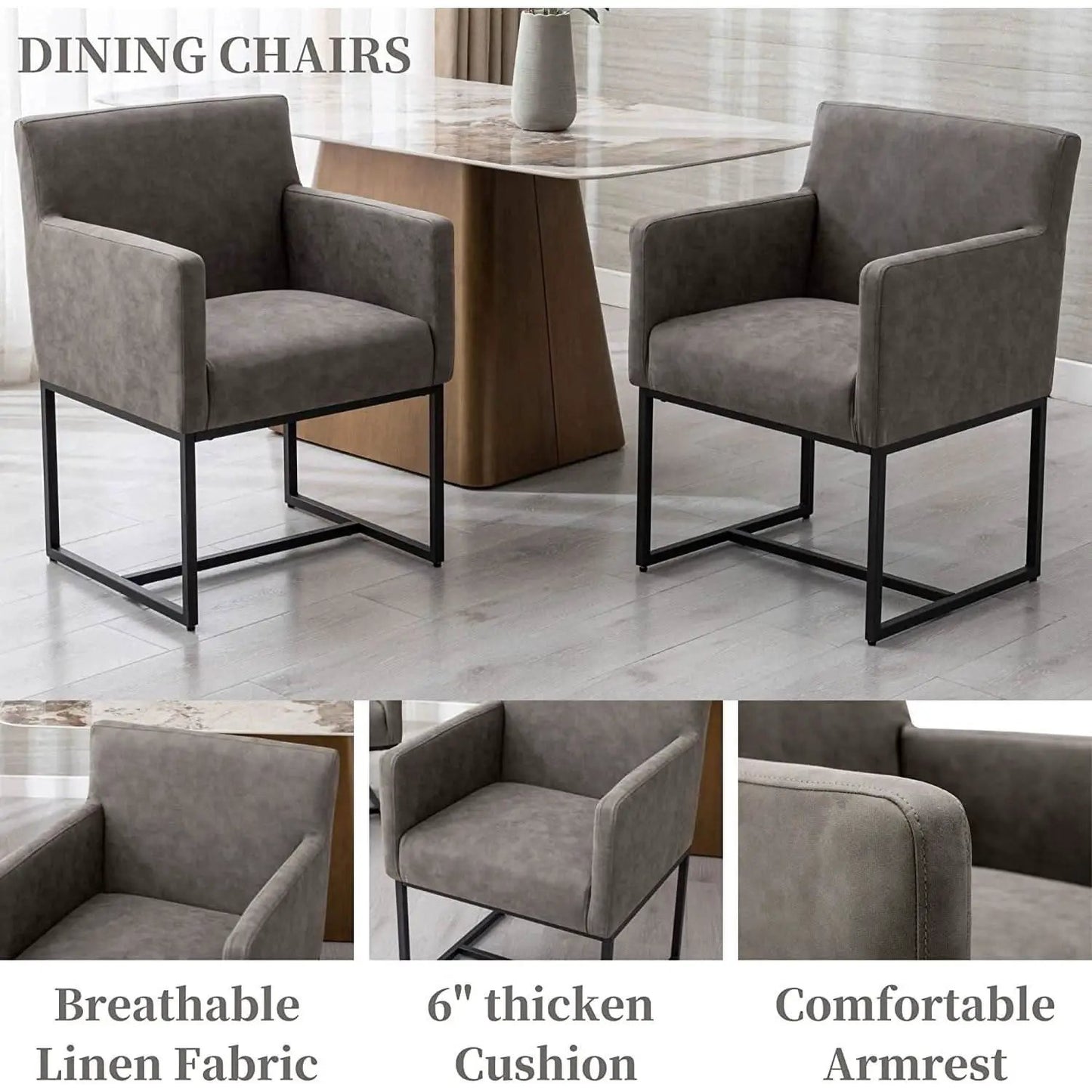 Set Of 4 Grey Upholstered Armchairs With Linen Fabric from PriceLows™