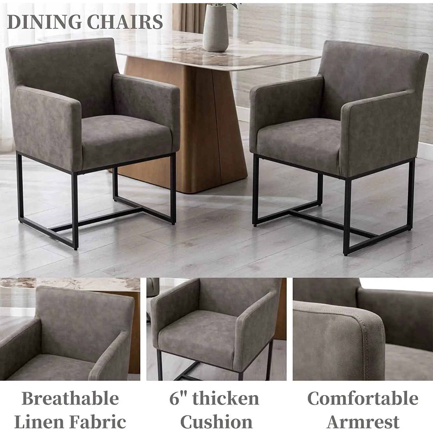 Set Of 4 Grey Upholstered Armchairs With Linen Fabric from PriceLows™