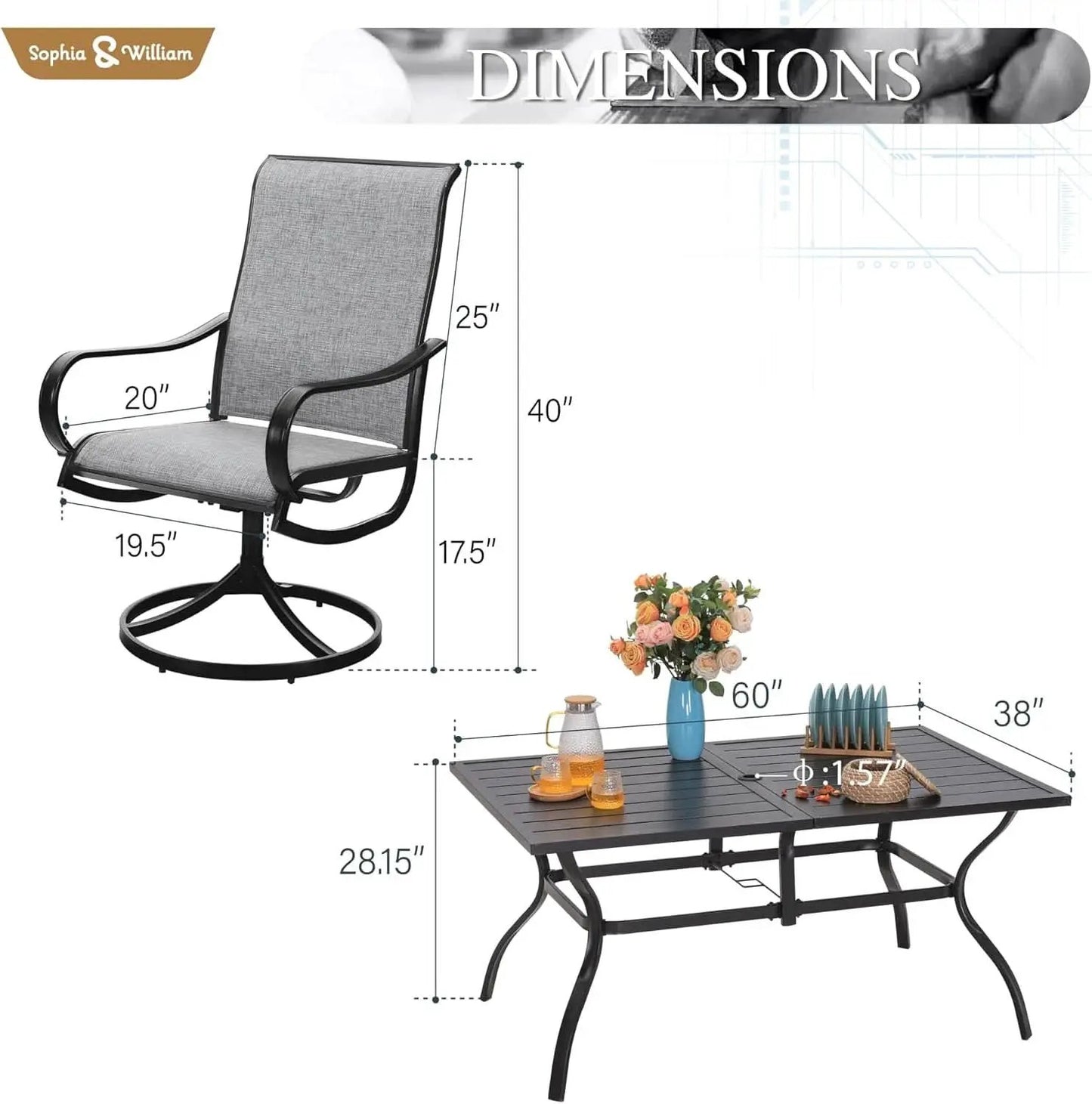 Outdoor Dining Set 60 Inch Table With Swivel Chairs from PriceLows™