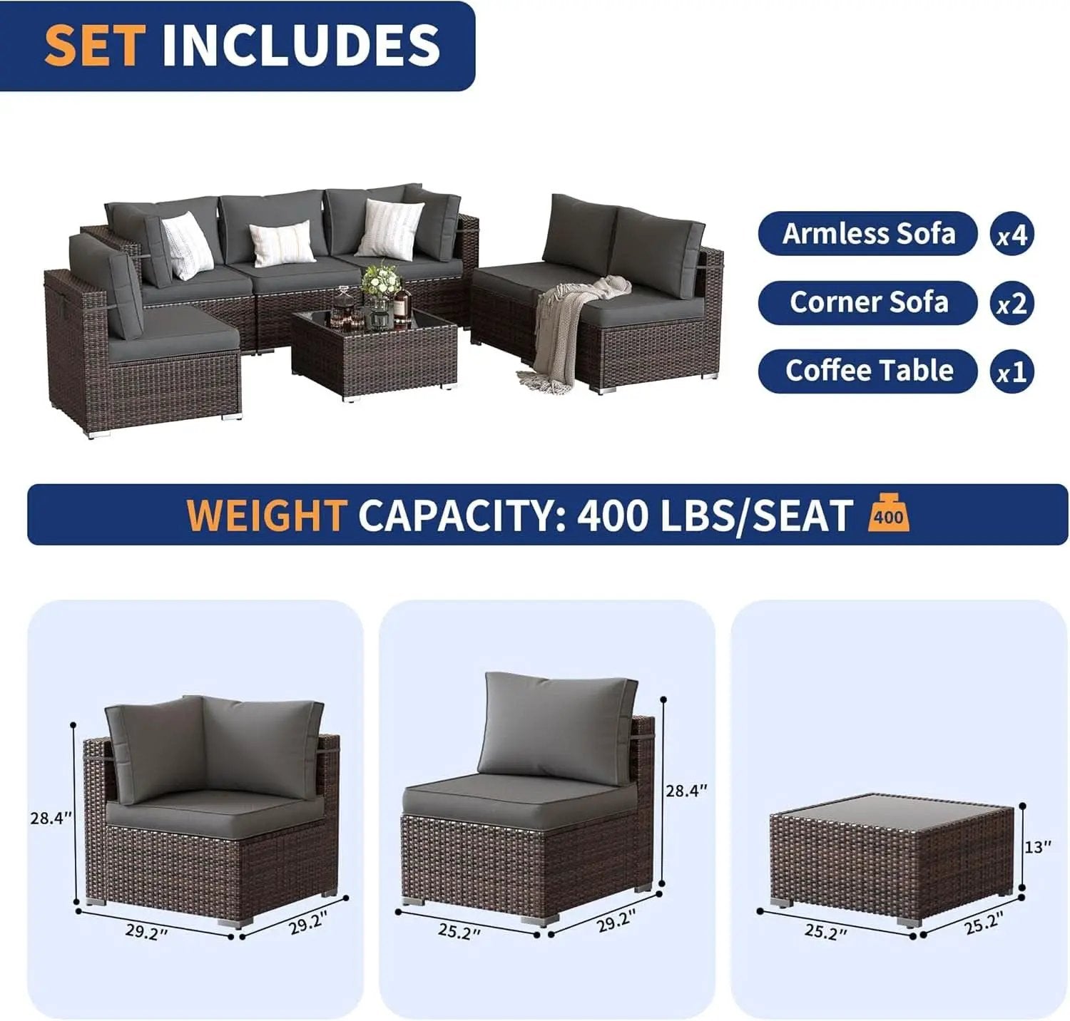 7 Piece Outdoor Sectional Patio Set With Waterproof Cover from PriceLows™