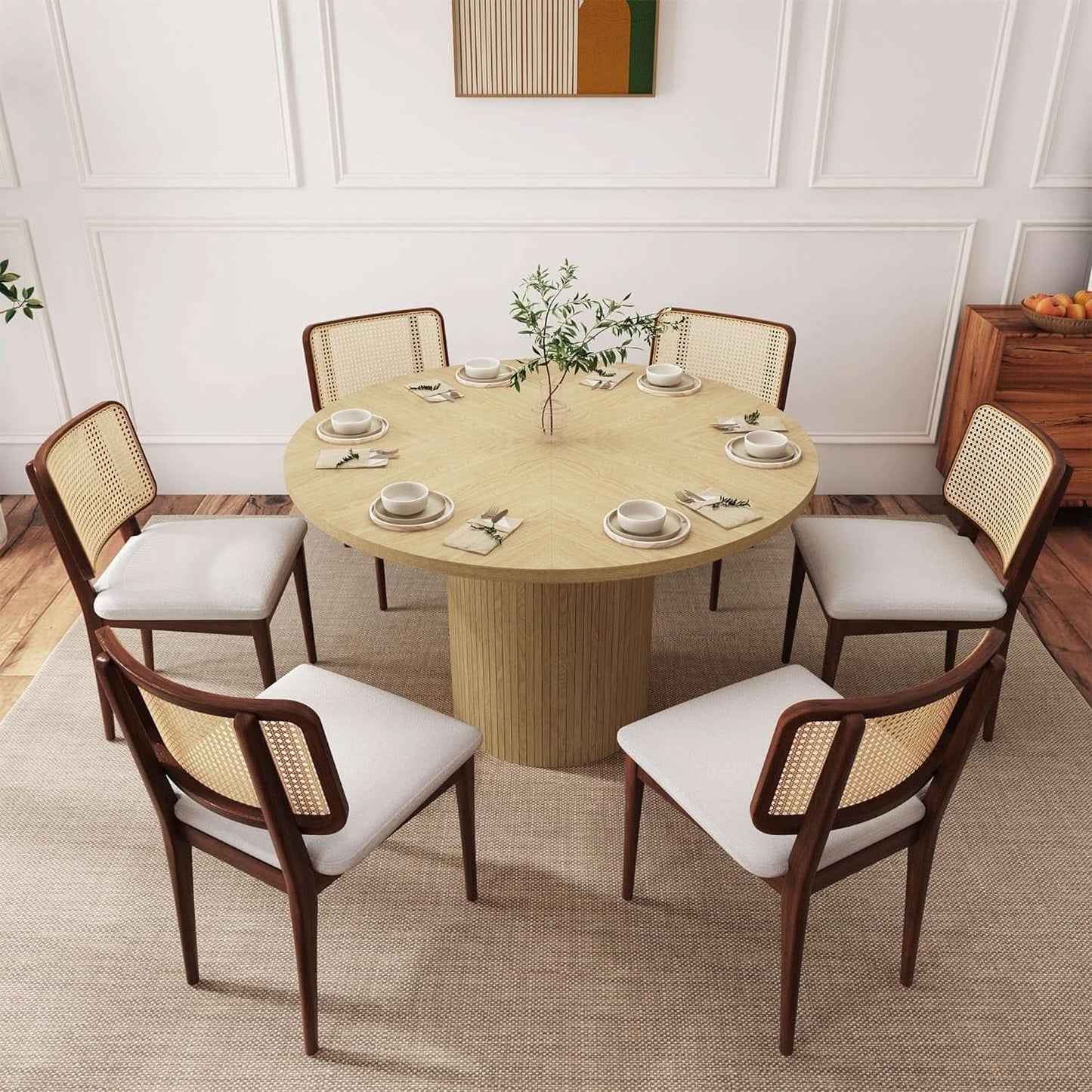 47 Inch Round Dining Table Natural Wood Farmhouse Fluted from PriceLows™