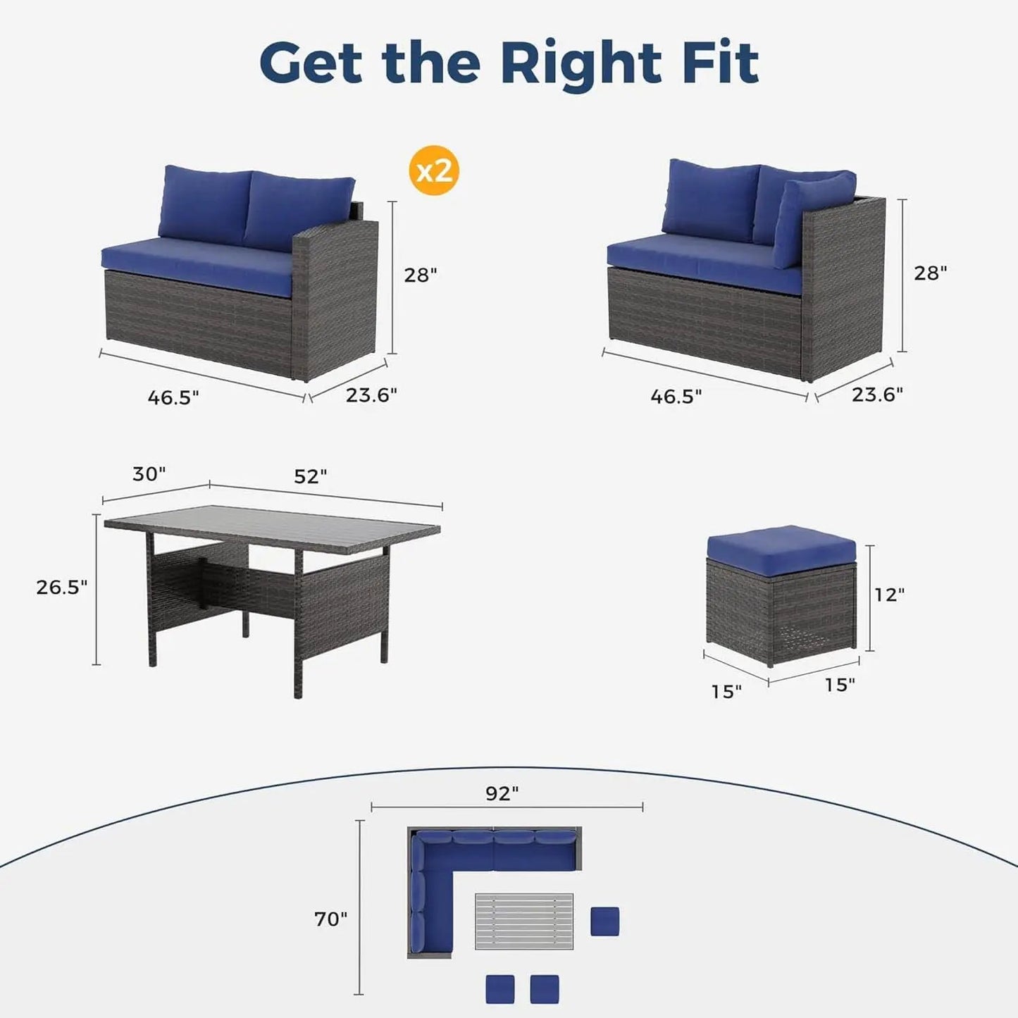 Blue 7 Piece Outdoor Patio Furniture Set With Table Chairs from PriceLows™