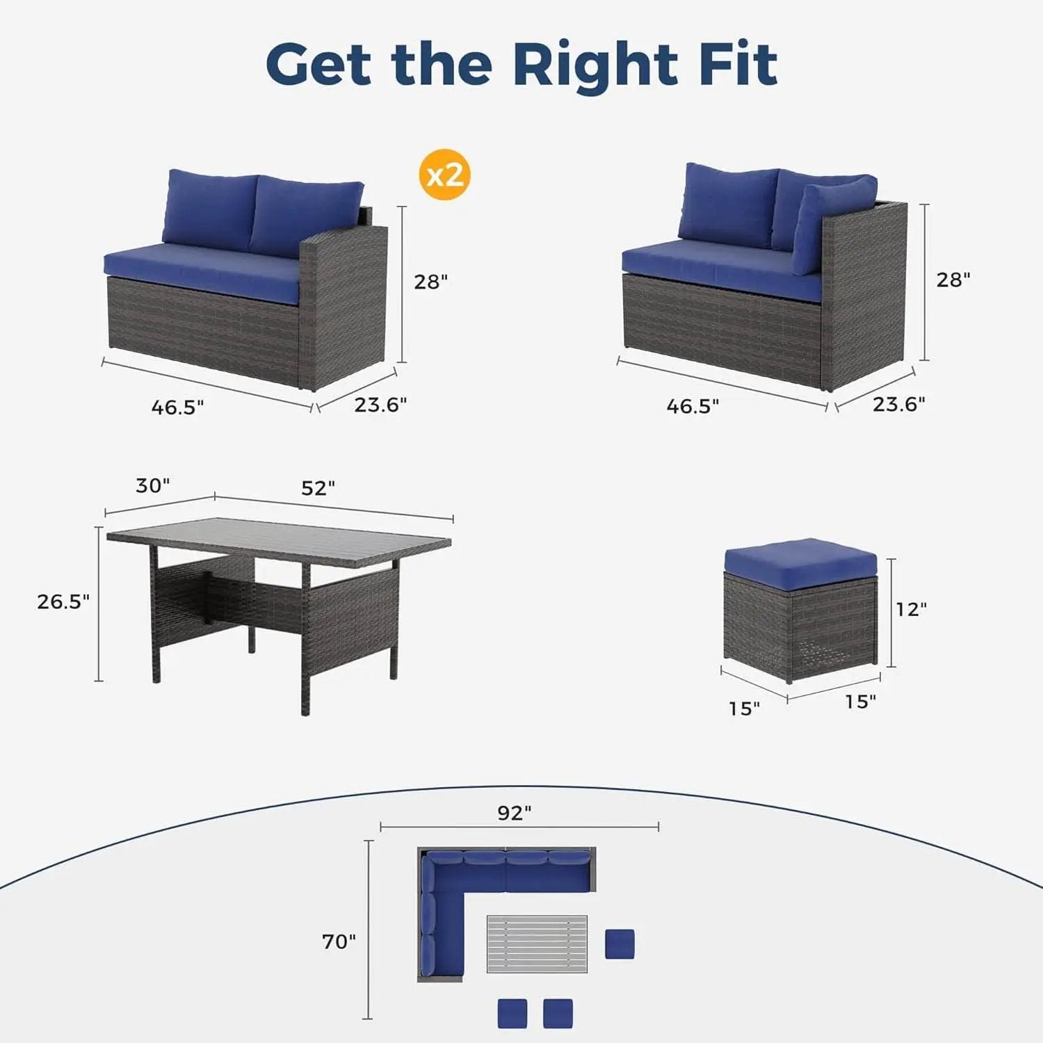 Blue 7 Piece Outdoor Patio Furniture Set With Table Chairs from PriceLows™