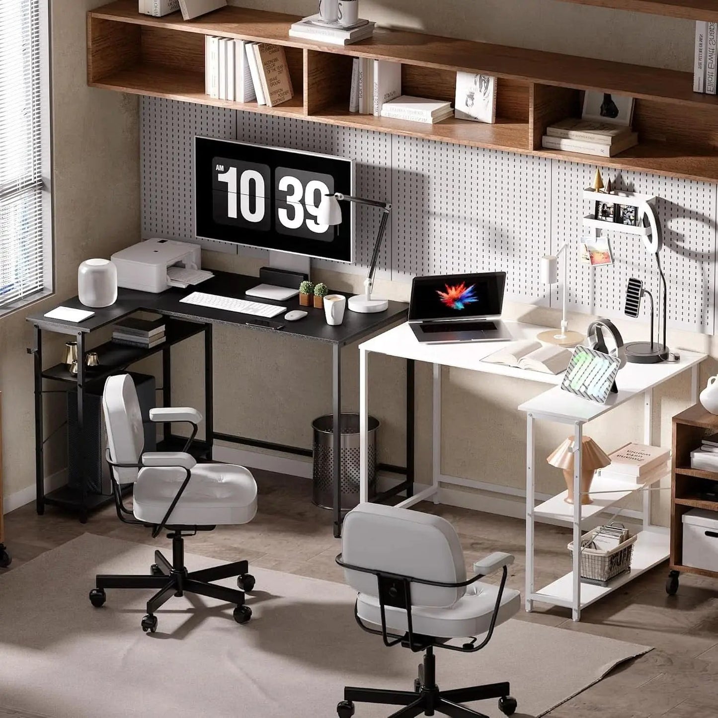 43 Inch L Shaped Computer Desk With Reversible Shelves Black from PriceLows™