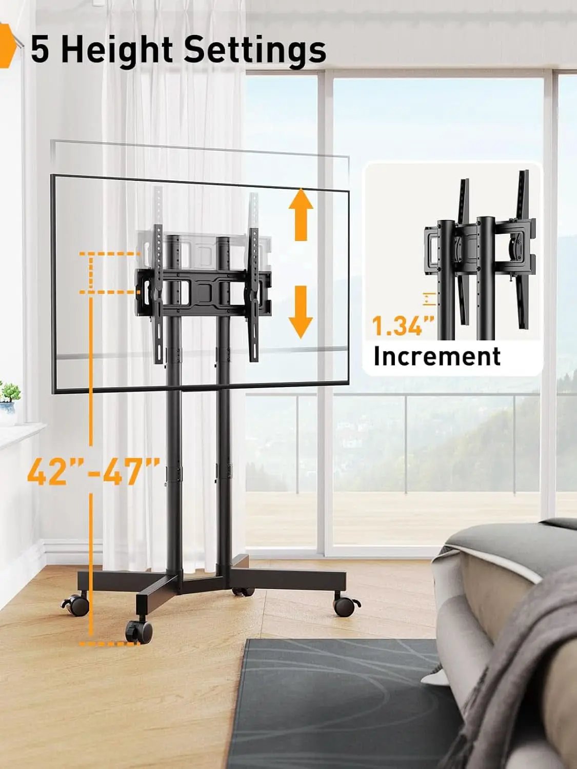 Mobile TV Stand 32 To 70 Inch With Wheels Height Adjustable from PriceLows™