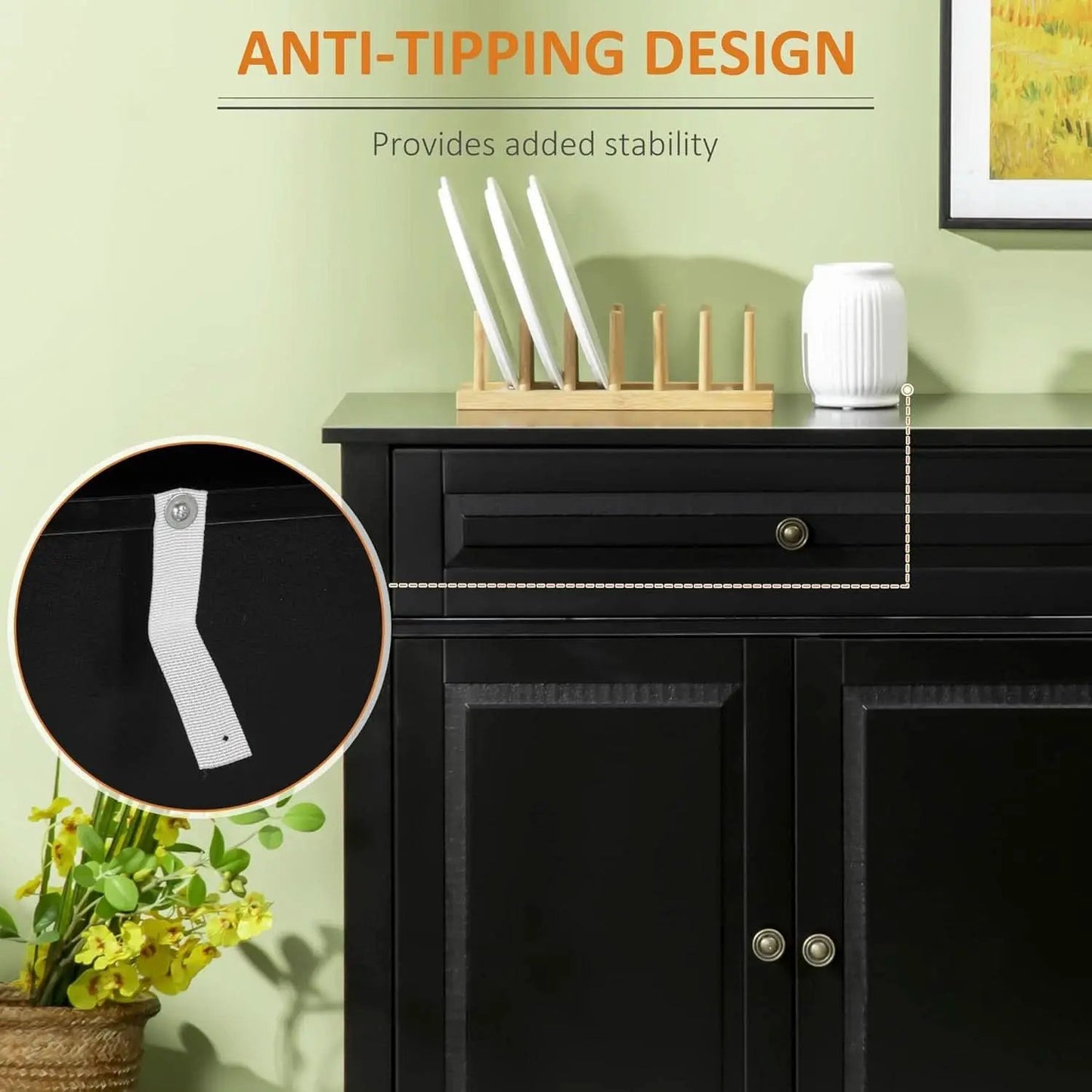 Black Buffet Cabinet With Drawers And Adjustable Shelves from PriceLows™