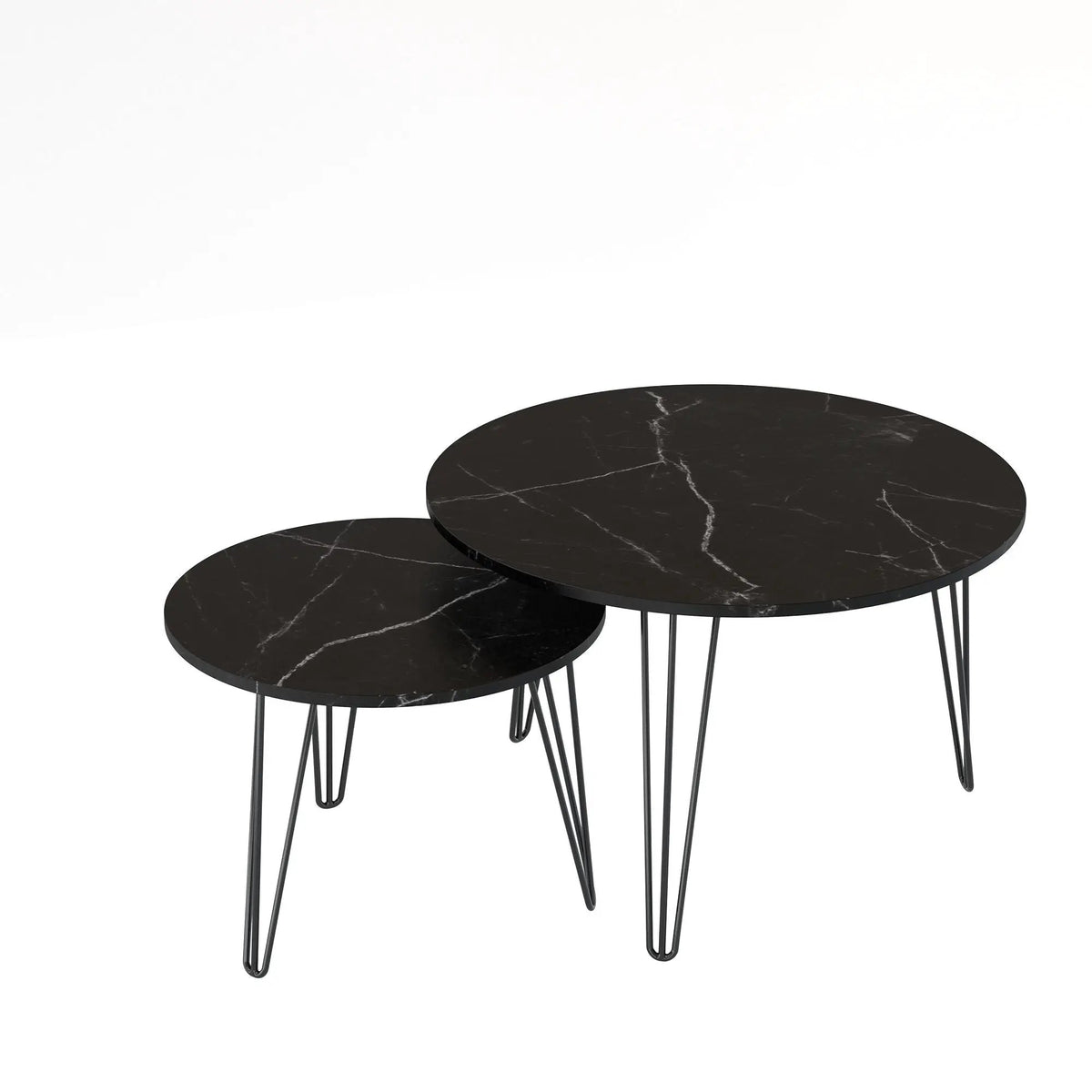 Round Nesting Coffee Table | Faux Marble Top | Steel Base | Set Of 2