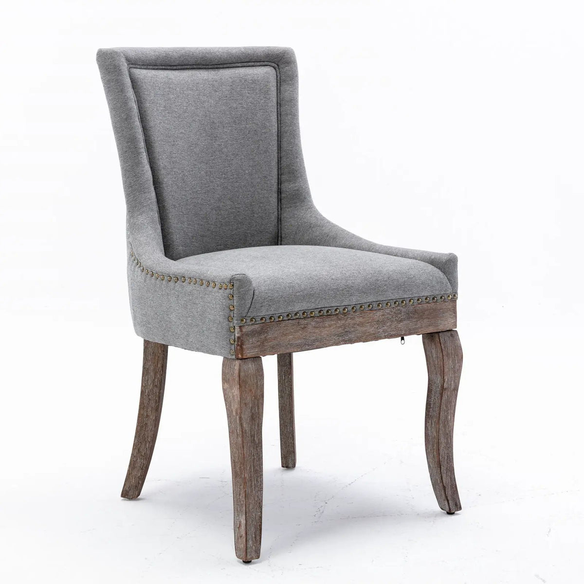 Ultra Nail Head Dining Chairs | Set Of 2 | Neutral Solid Wood Legs | Soft Fabric