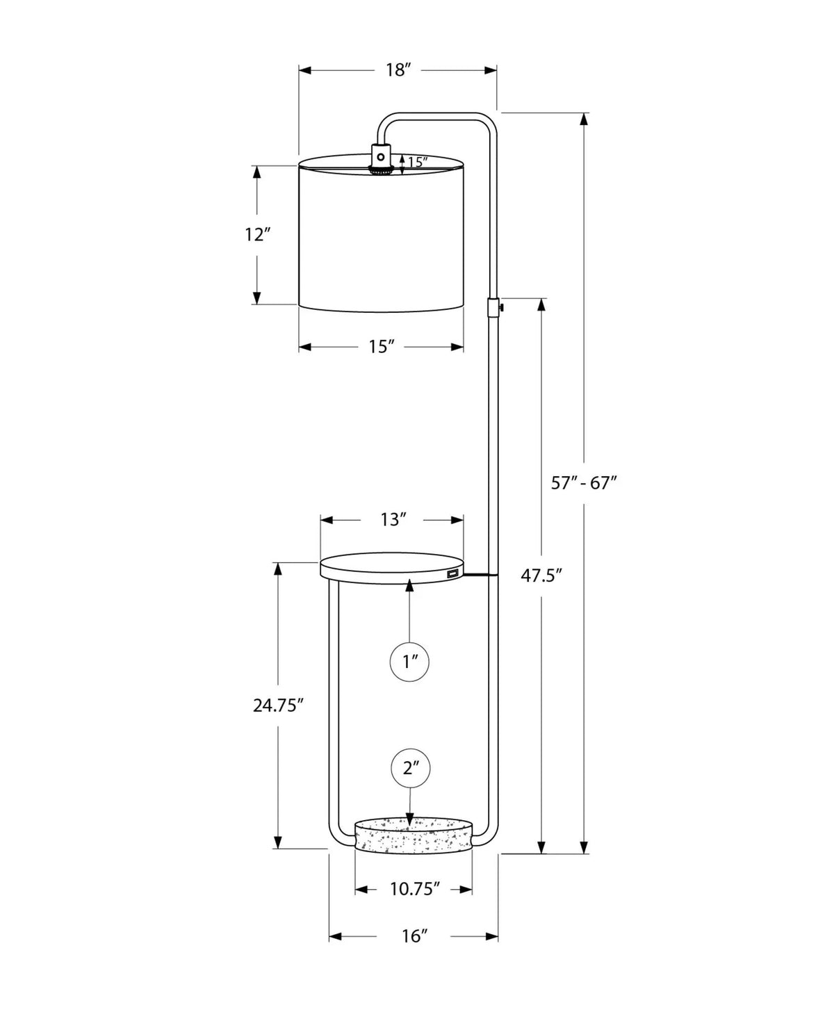 Floor Lamp With USB Port | Adjustable Arm Height | Ivory Fabric Shade | Built-In Shelf