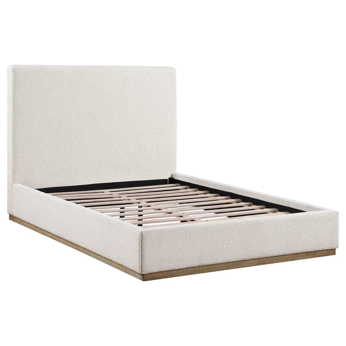 Knox Queen Bouclé Upholstered Platform Bed | 66.25 x 89 x 52.5 in | Rubberwood & Plywood | Cream