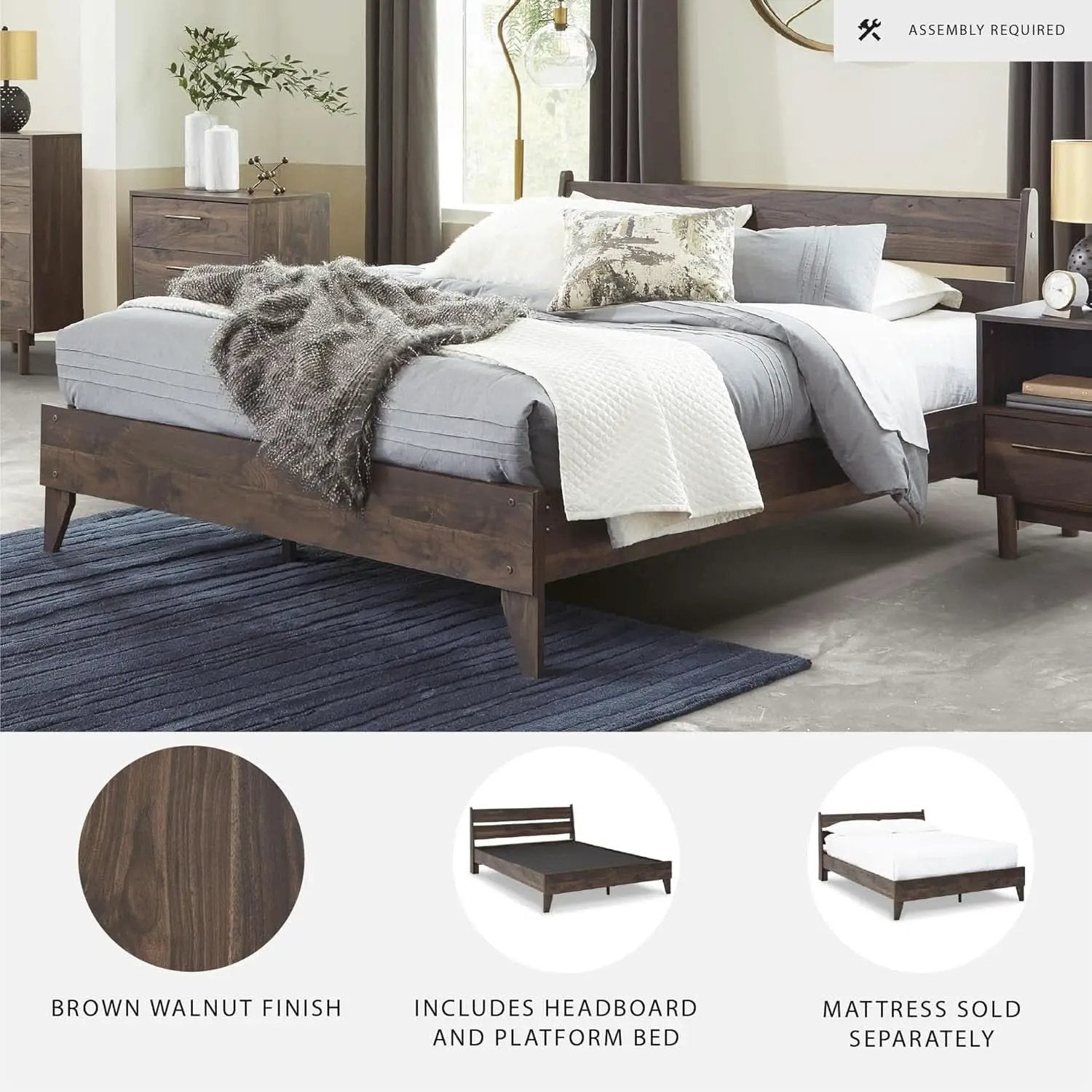 Queen Panel Platform Bed Dark Brown Walnut Storage from PriceLows™