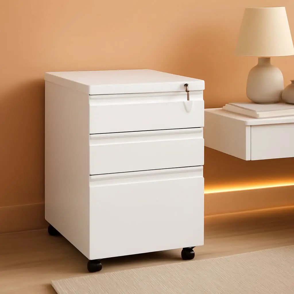 Three Drawer Locking File Cabinet Matte White For Home Office Under Desk Fully Assembled A4 Letter Legal from PriceLows™