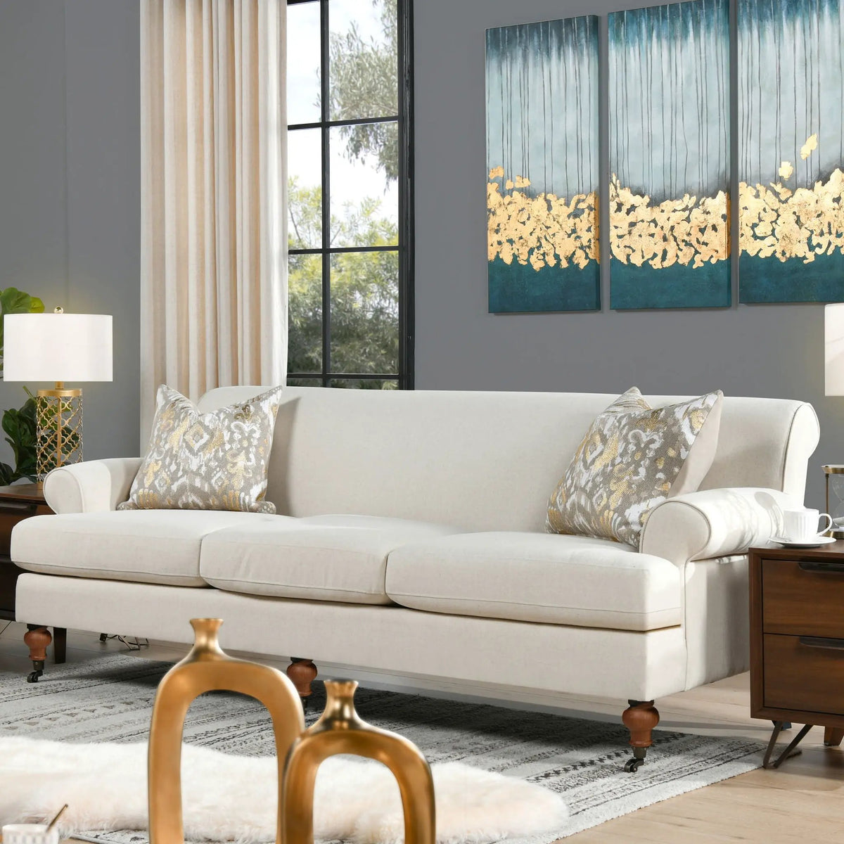 Alana Lawson Sofa | Three Cushion Tightback | Kiln-Dried Birchwood Frame | 88 Inch Length