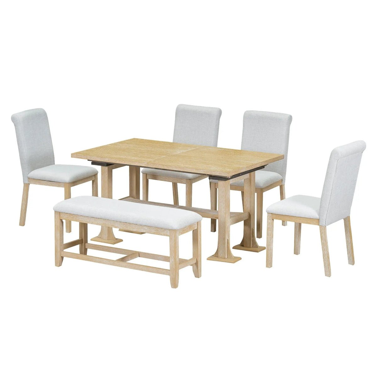 Farmhouse Dining Table Set | Solid Wood | Removable Leaf | 6 Piece