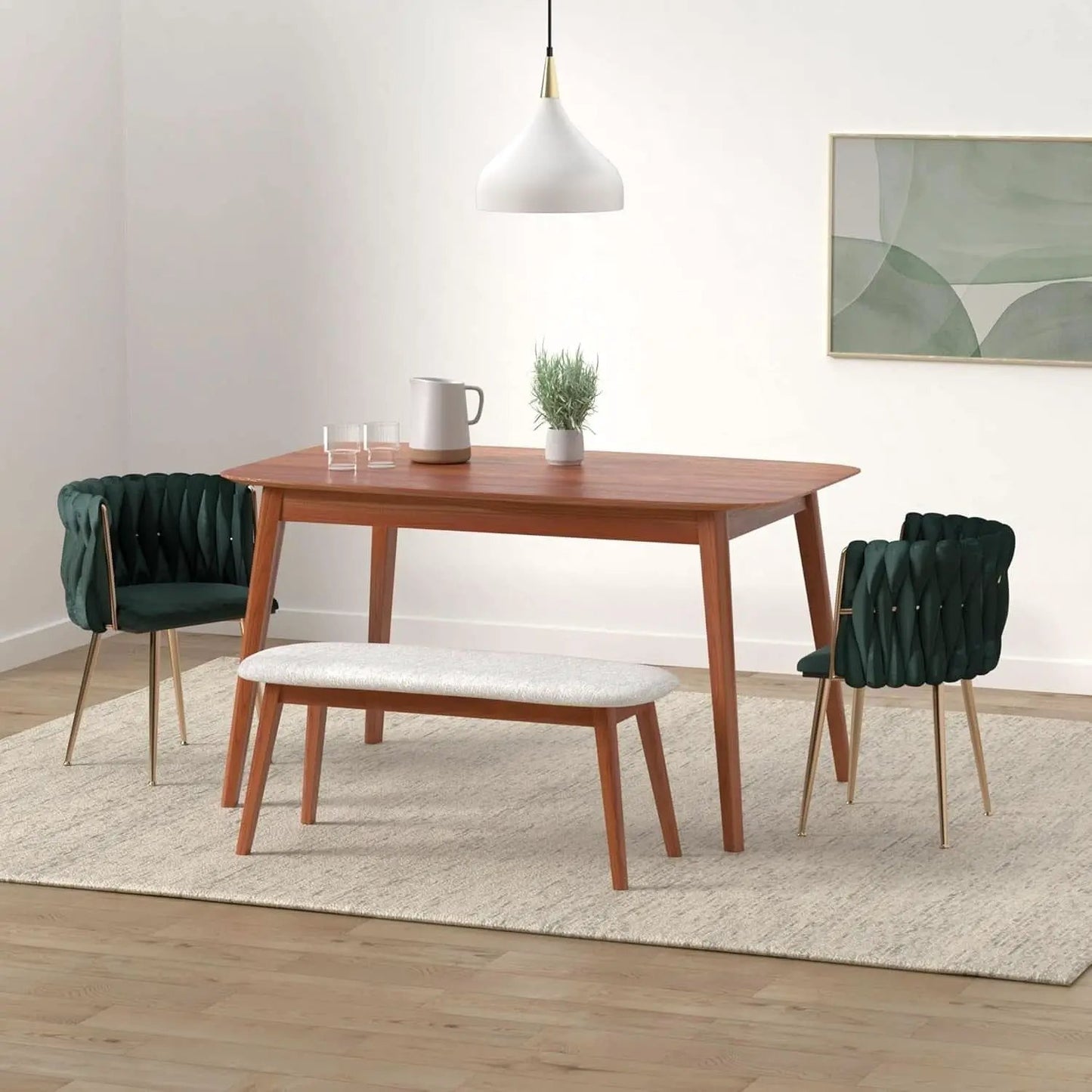 Velvet Dining Chairs Set of 4 With Gold Metal Legs in Green from PriceLows™