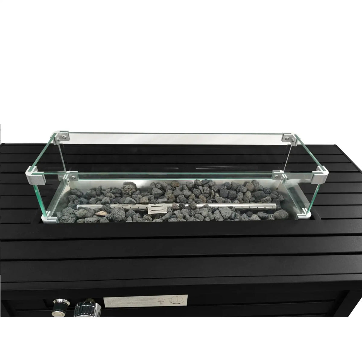 Propane Fire Pit Table | Black | Lid And Polyester Cover | Lava Rocks