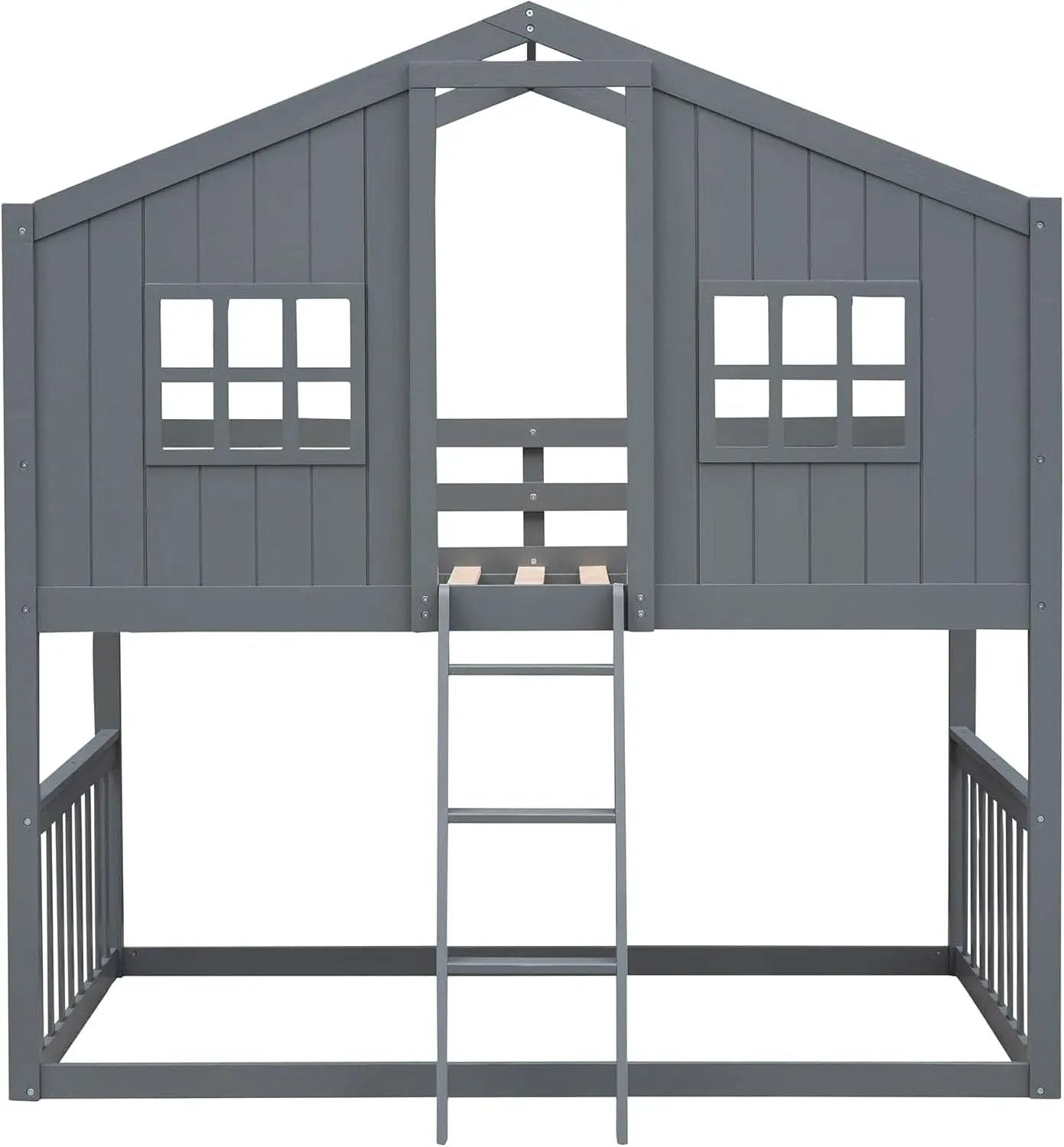 Gray Twin Over Twin House Bunk Bed With Roof For Kids from PriceLows™