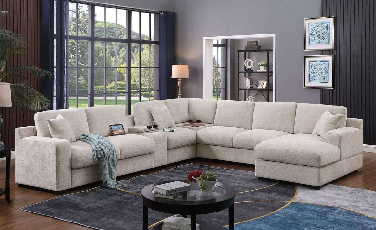 Celine Fabric Corner Sectional Sofa With Right-Facing Chaise, Cupholders, And | 3 Pieces | Fabric | Living Room