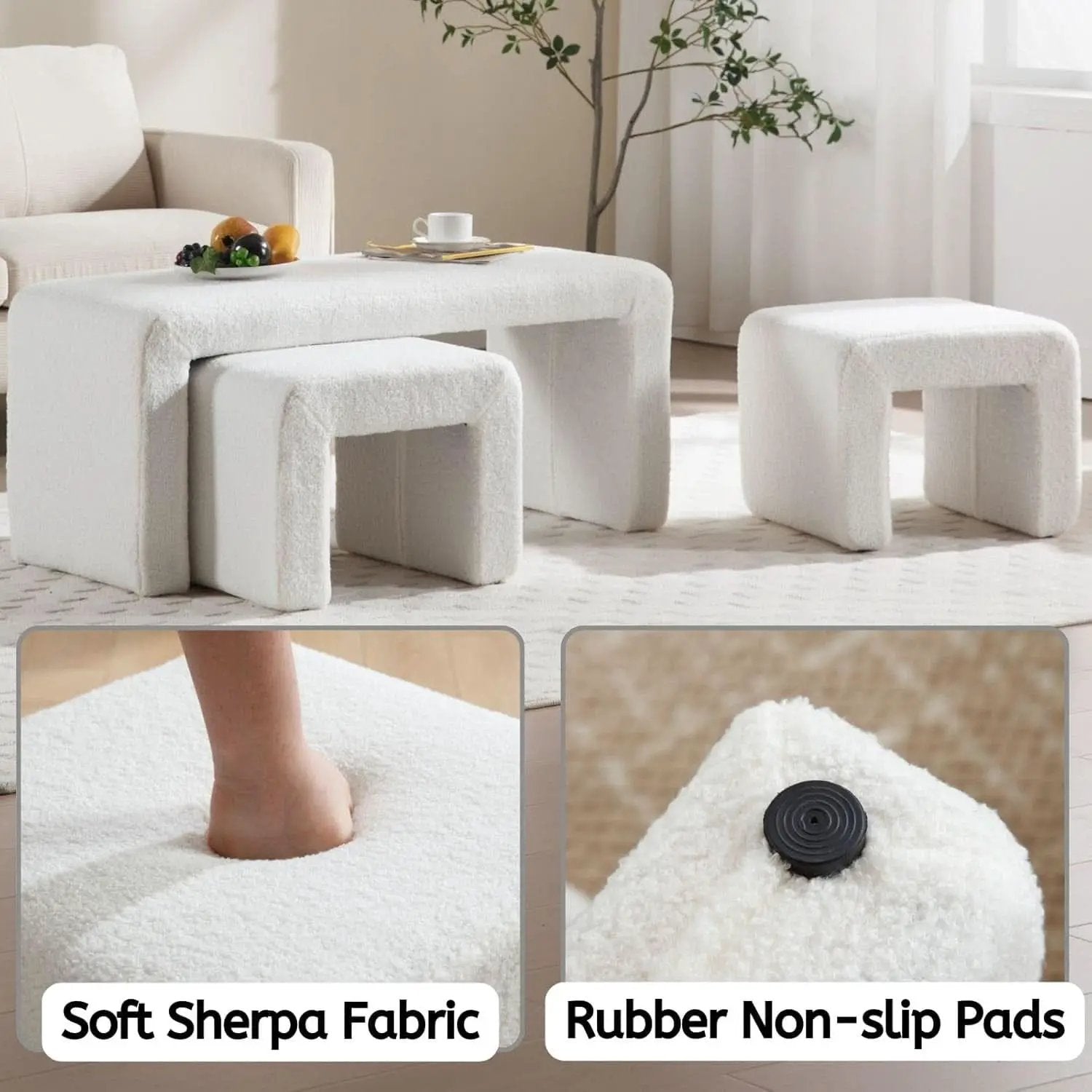 White 40Inch Lux Velvet Plus Nesting Ottoman End Bench from PriceLows™