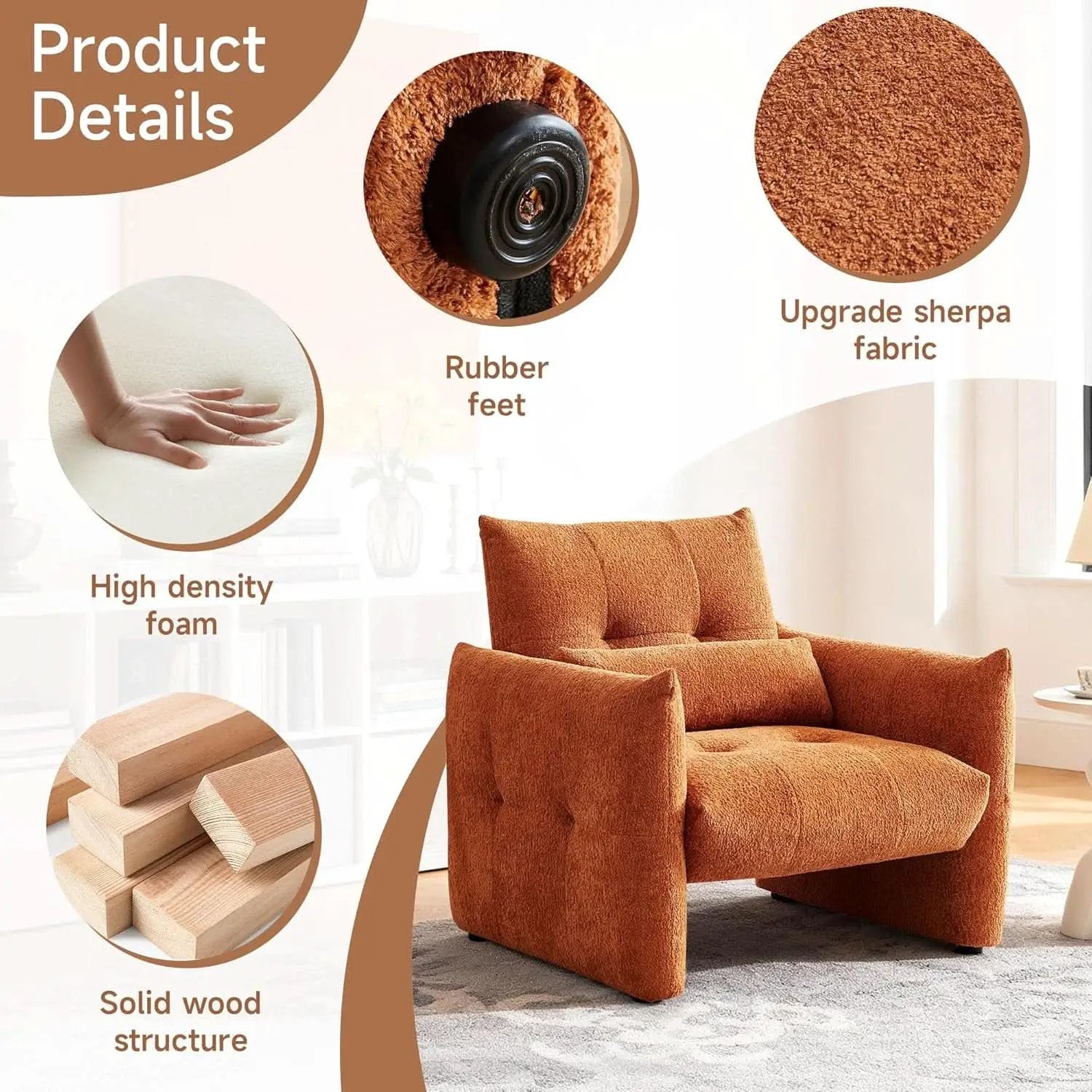 Taupe Sherpa Upholstered Accent Arm Chair Luxurious from PriceLows™
