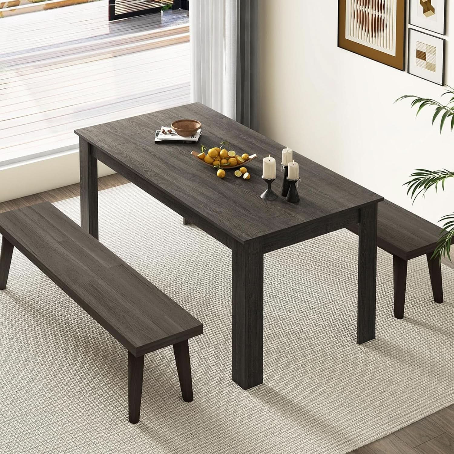 Grey 63 Inch Dining Table Farmhouse Kitchen Center Table from PriceLows™