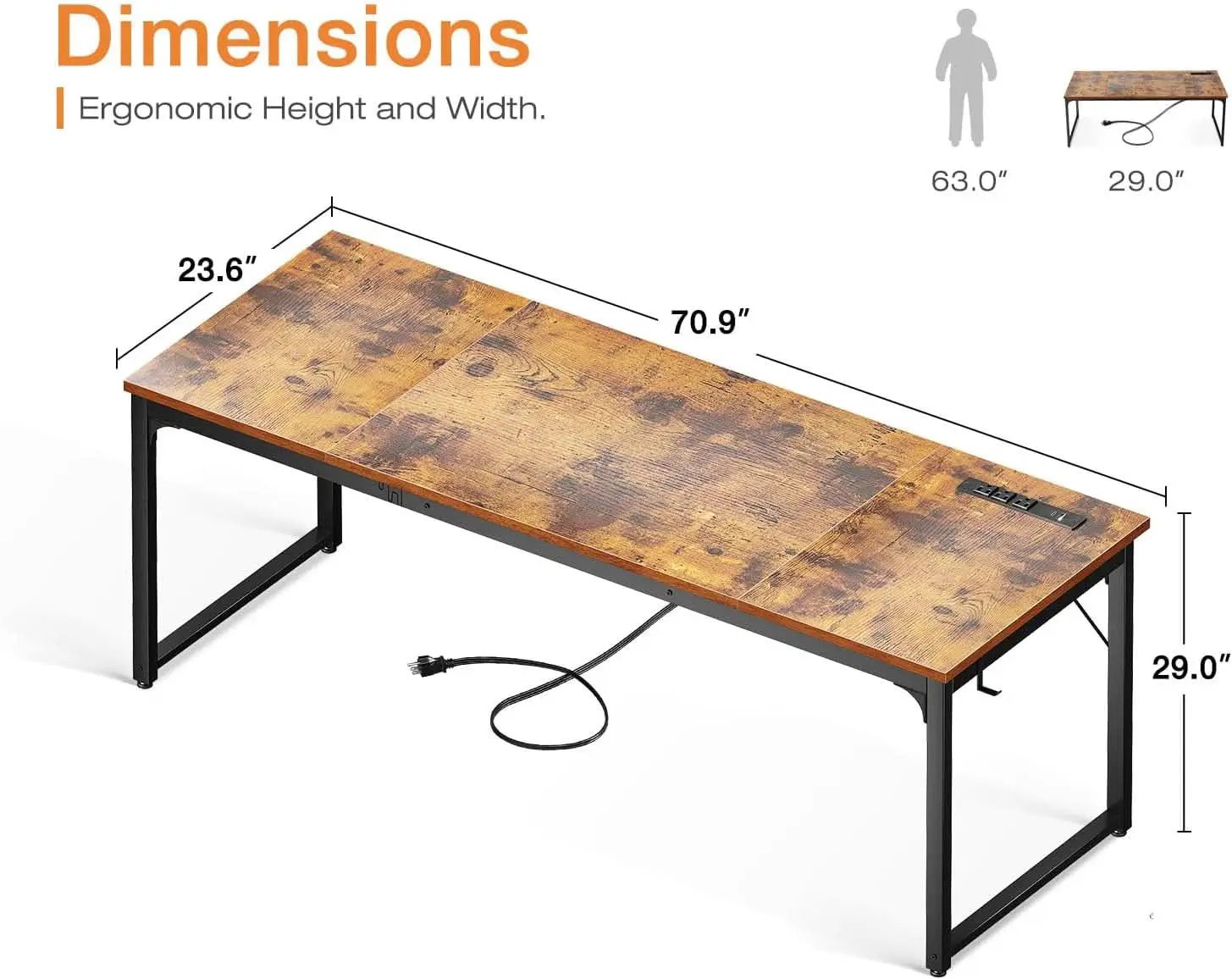 71 Inch Computer Desk With USB Ports For Office And Study from PriceLows™