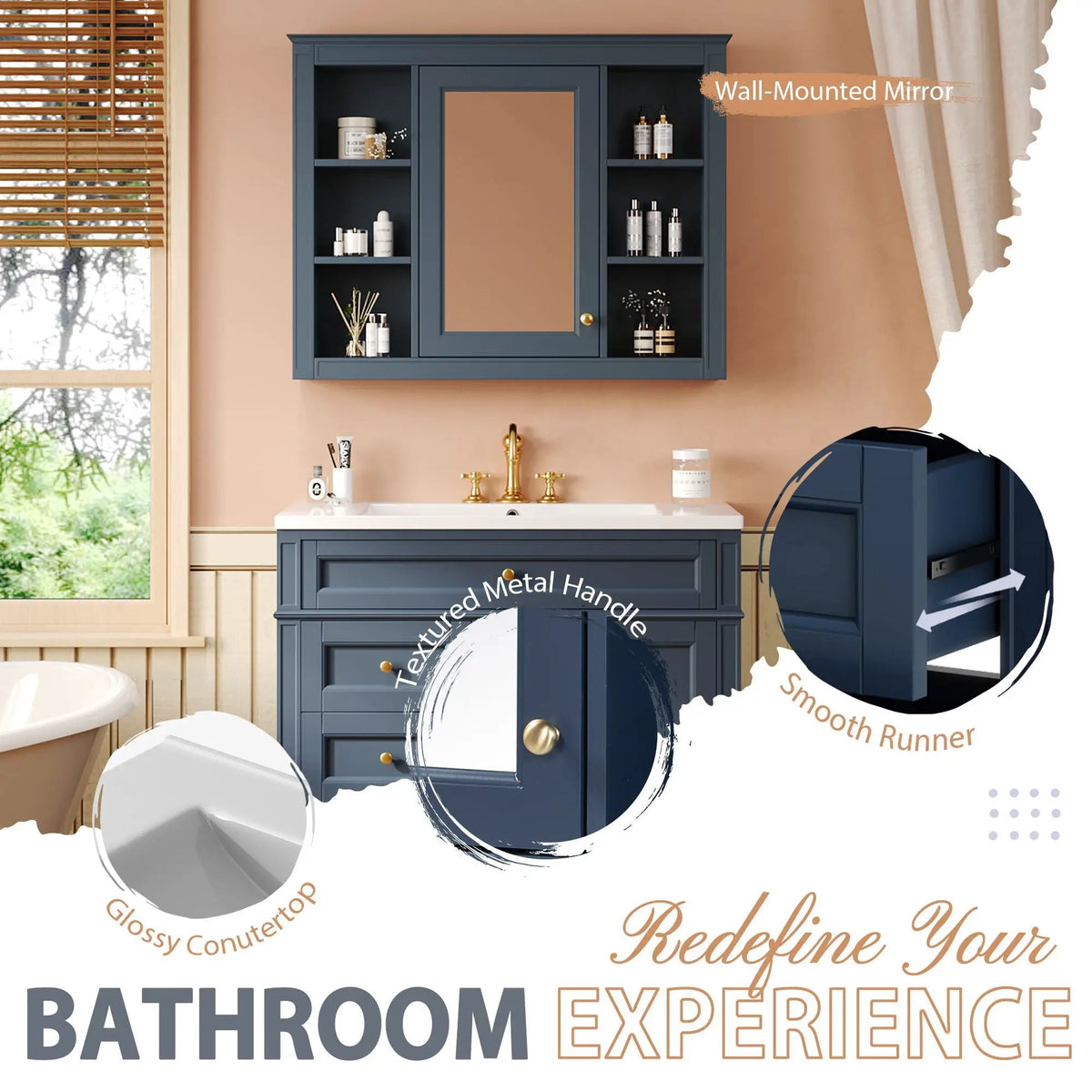 Bathroom Vanity With Mirror Cabinet | Single Sink | Soft Close Doors And Drawers