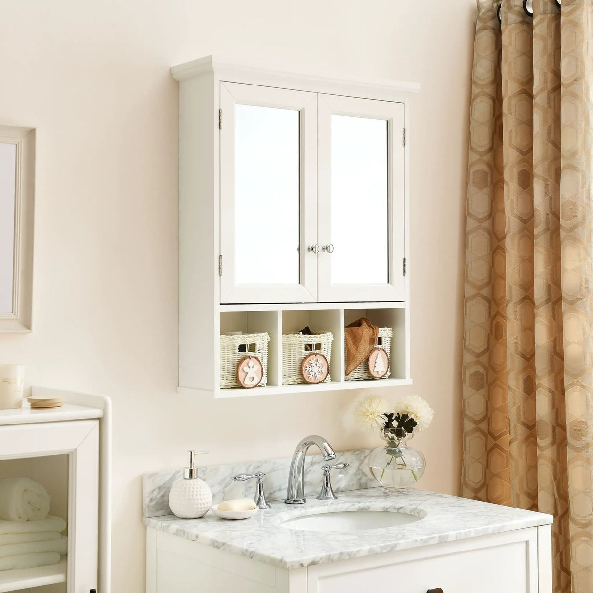 Bathroom Medicine Cabinet With Mirror | 2 Doors | Adjustable Shelves | Water-Based Paint Finish