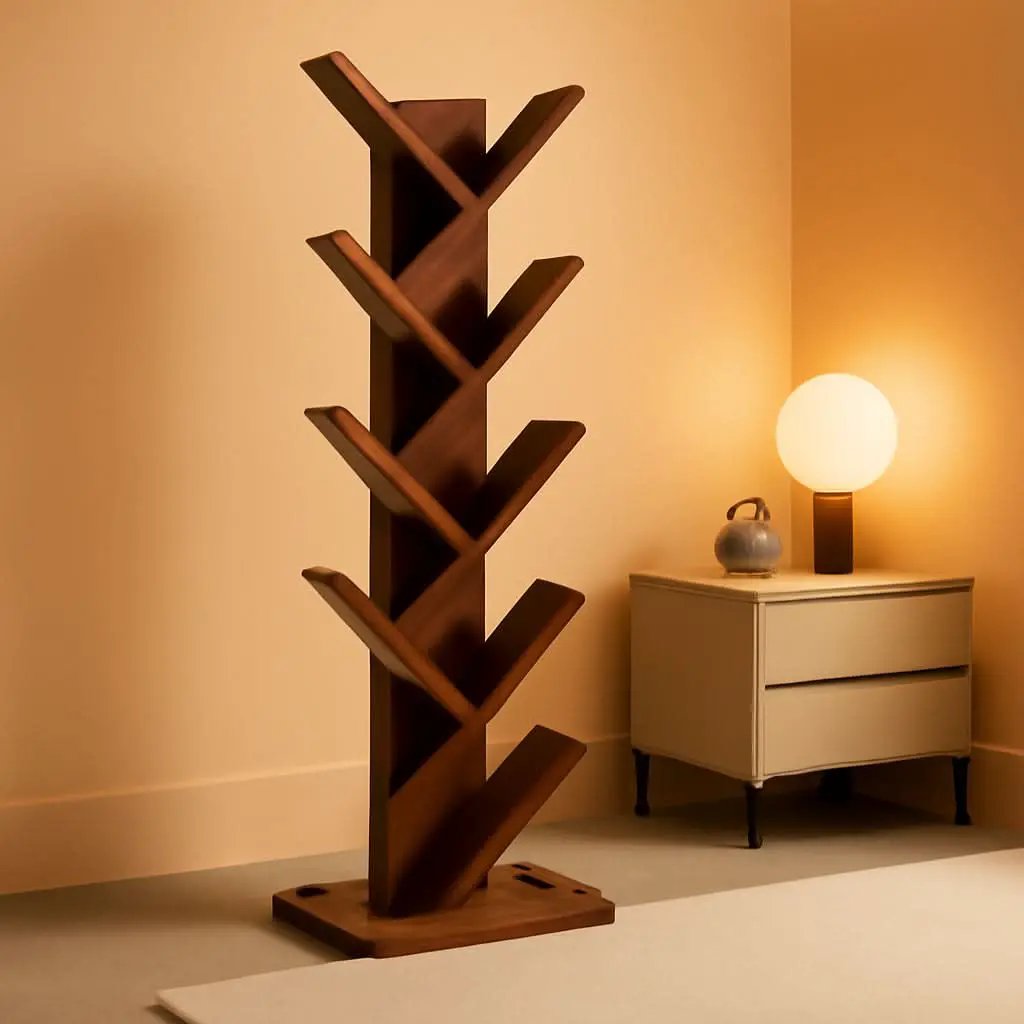 10 Tier Tree Bookshelf Brown Wood Floor Standing Bookcase For Living Room Decor Storage from PriceLows™