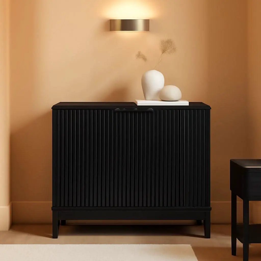 Black Two Door Modern Entryway Storage Cabinet Reeded Doors from PriceLows™