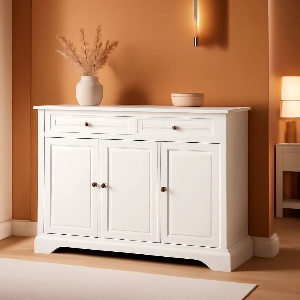 White Sideboard Buffet Cabinet With 2 Drawers And Shelves from PriceLows™