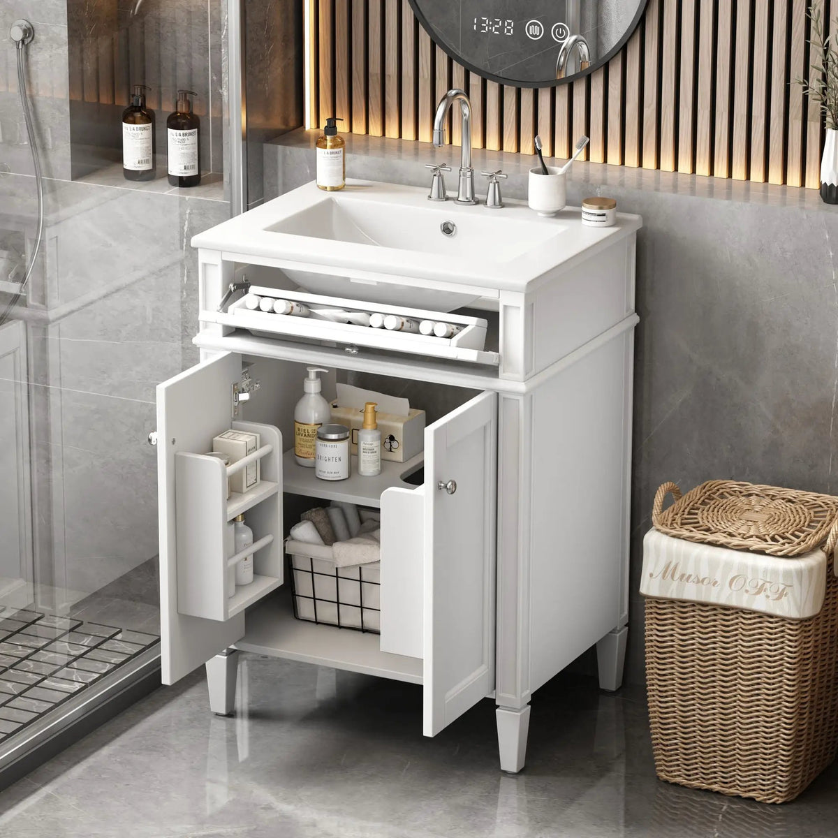 24 Inch Bathroom Vanity | 2 Doors | Tip Out Drawer | Soft Closing Hinges