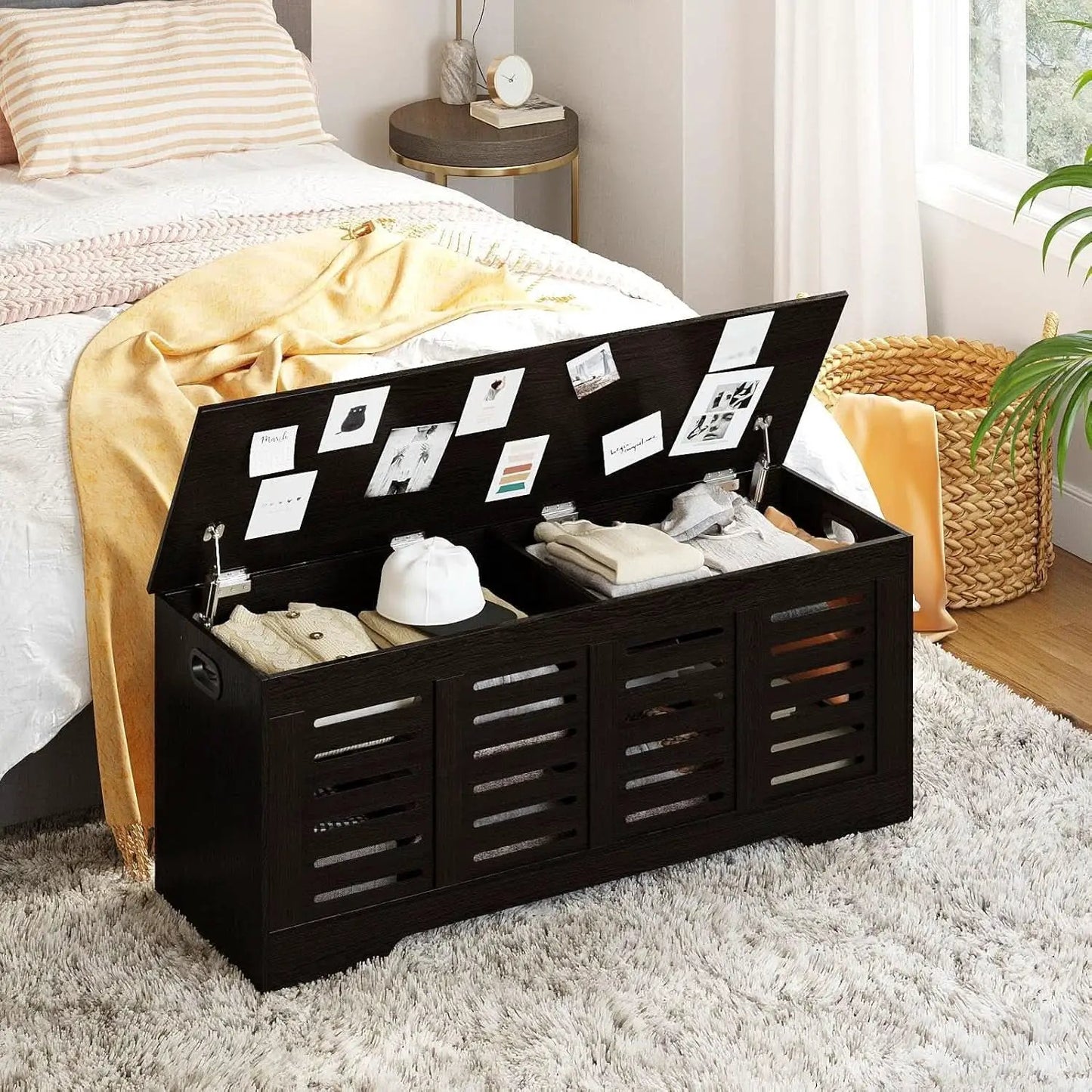 Espresso 47.3Inch Wood Storage Chest FlipTop Hinges from PriceLows™