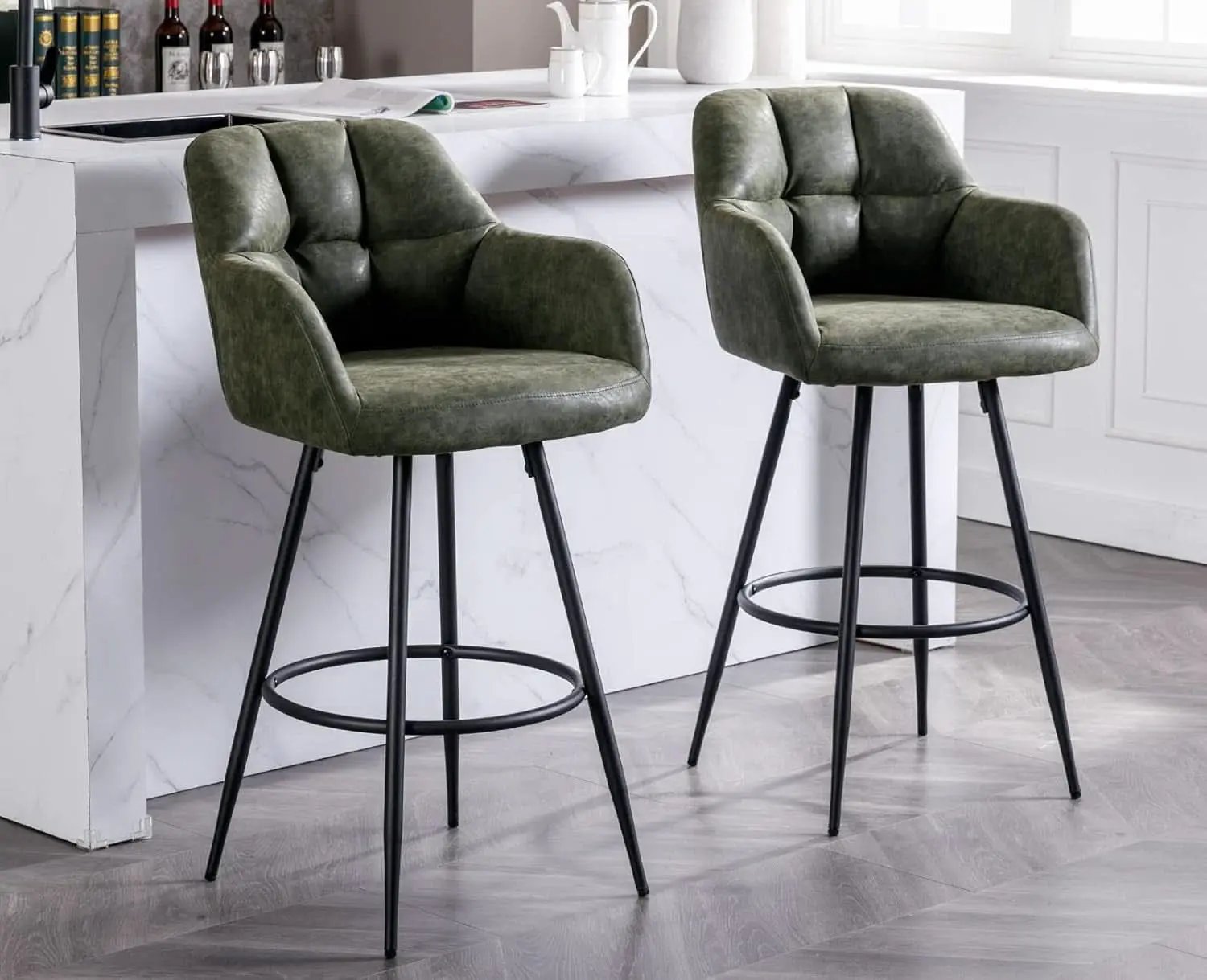 Modern Bar Stools Set of Two with Backrest Arms from PriceLows™