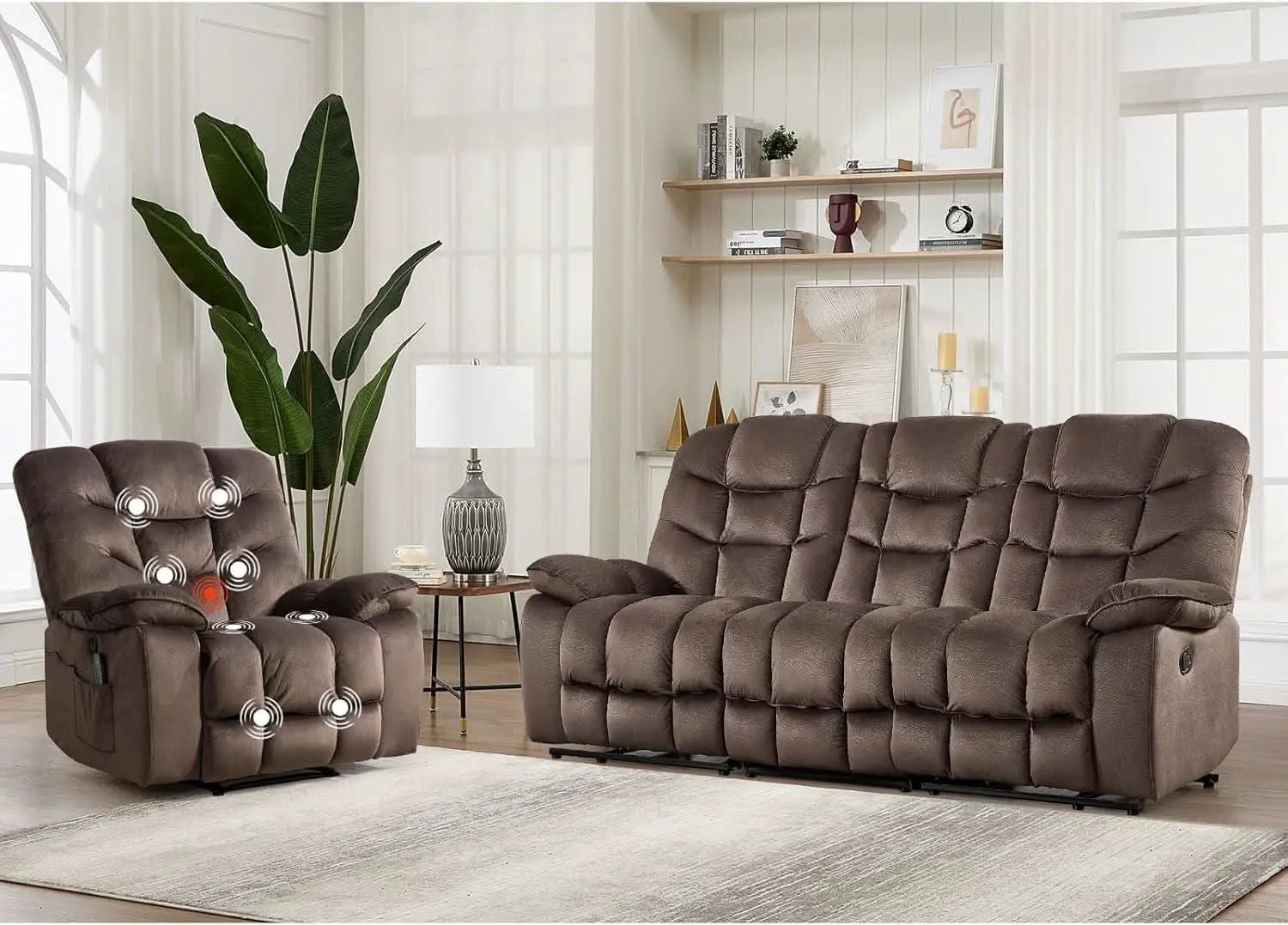 Brown 2 Piece Power Recliner Set With Massage And Heat from PriceLows™