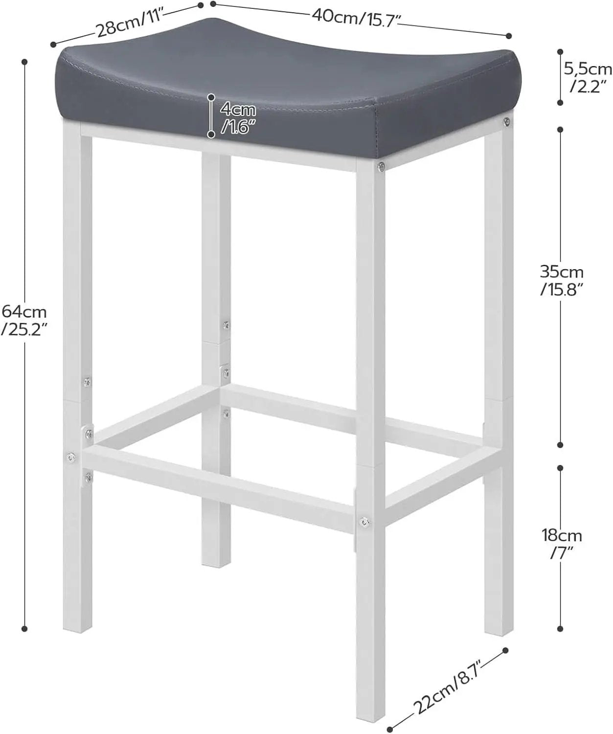 Saddle Bar Stools Set of 2, 24.8 Inches, White and Gray from PriceLows™