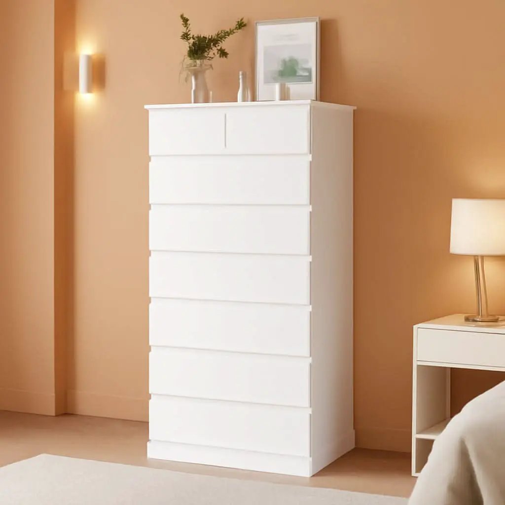 White Tall Dresser With 8 Drawers 59.7 Inch Vertical Bedroom Storage from PriceLows™