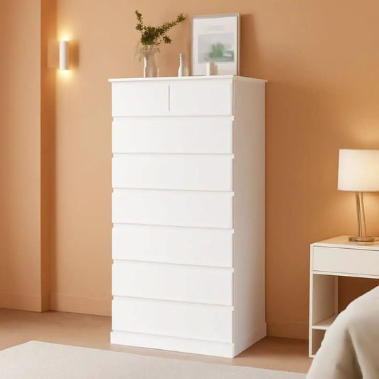 White Tall Dresser With 8 Drawers 59.7 Inch Vertical Bedroom Storage from PriceLows™