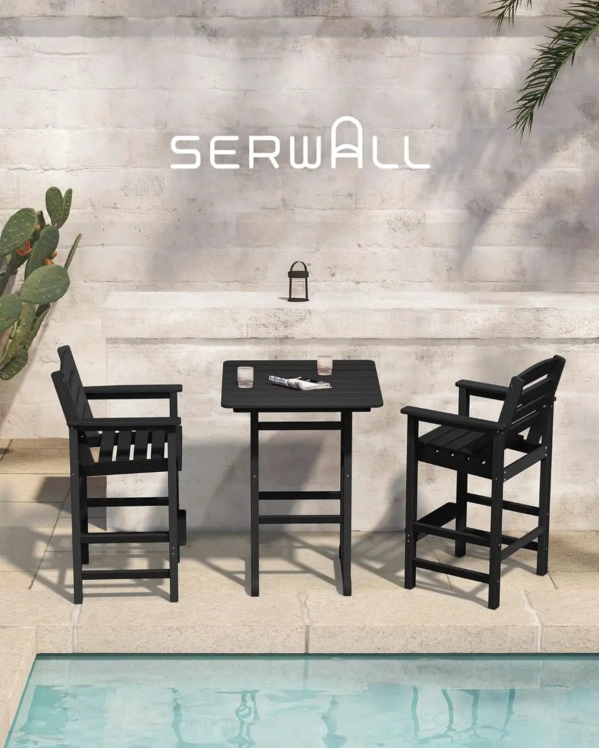 Black Balcony Adirondack Bar Chair Set With Table 3 Piece from PriceLows™