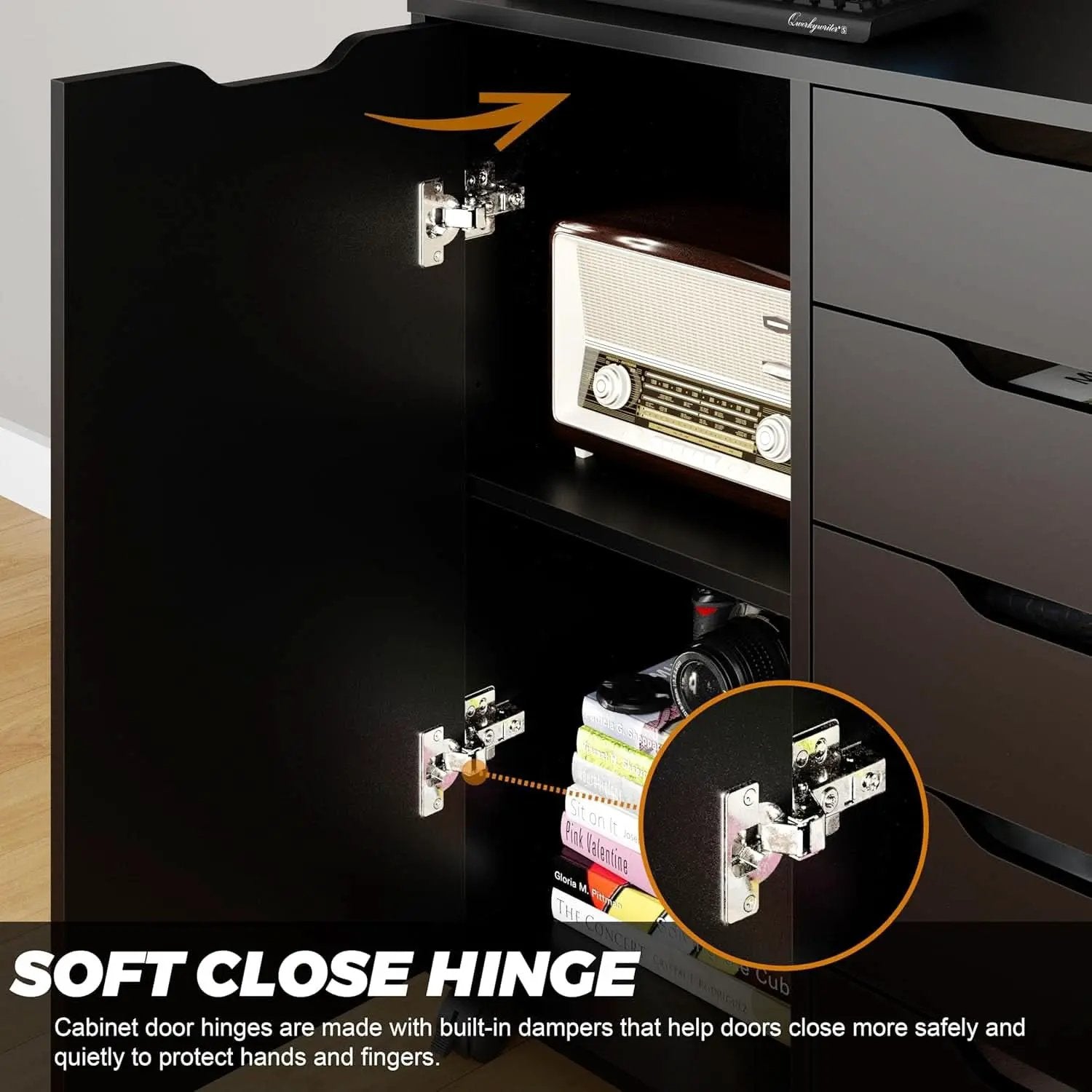Premium SolidWood Black Five Drawer Interlocking Chest from PriceLows™