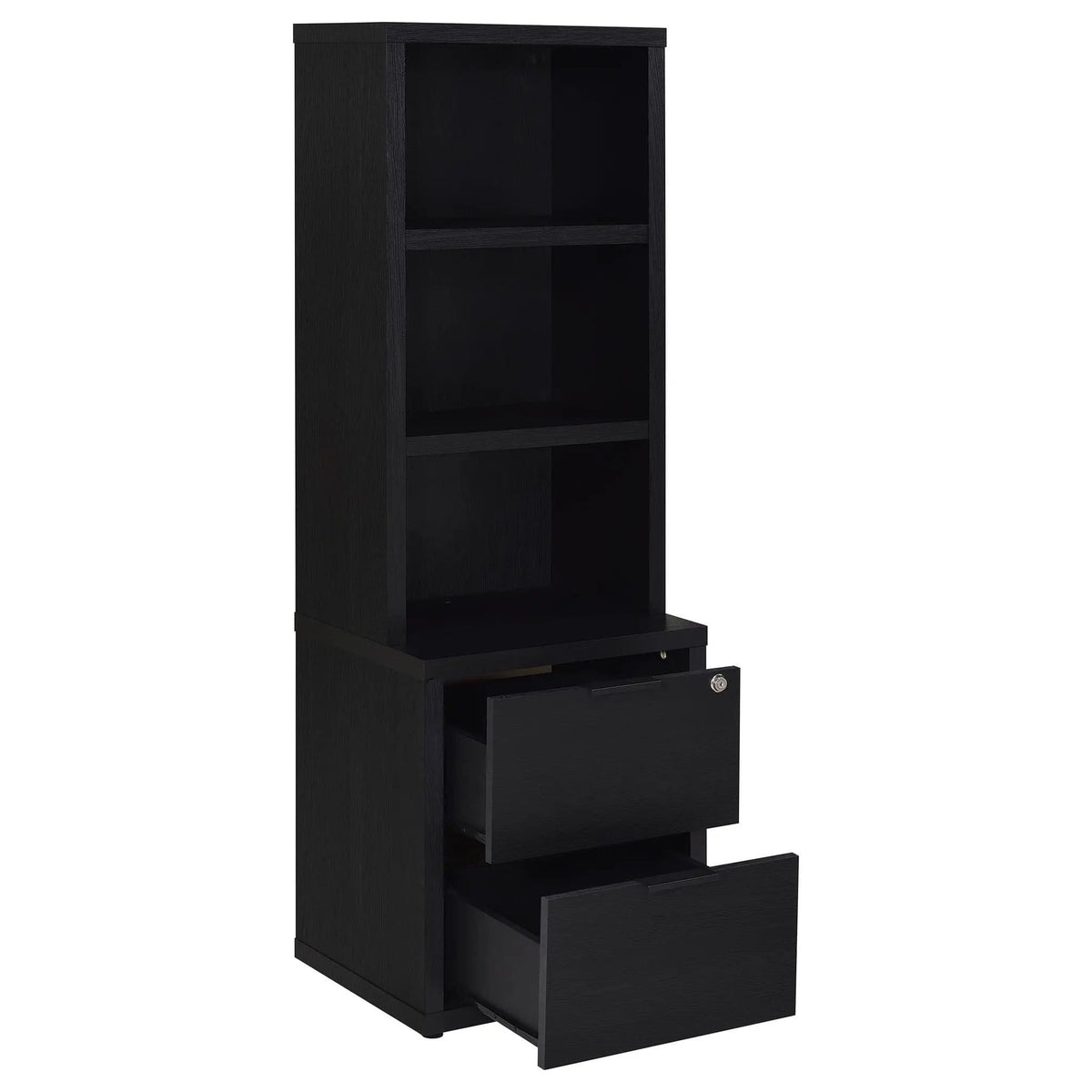 Westpark 3-shelf Bookcase USB and Lockable Drawer | 19.75 x 15.5 x 61.25 in | Engineered Wood & Veneer | Black