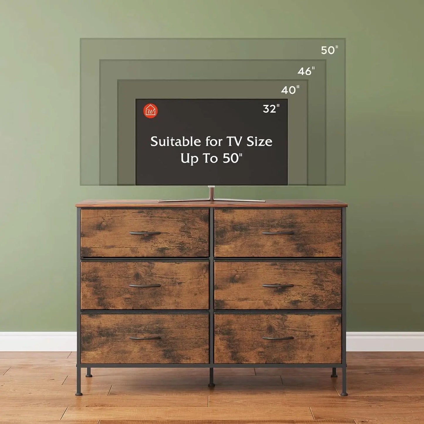 Rustic Brown 6 Drawer Dresser TV Stand For Bedroom from PriceLows™