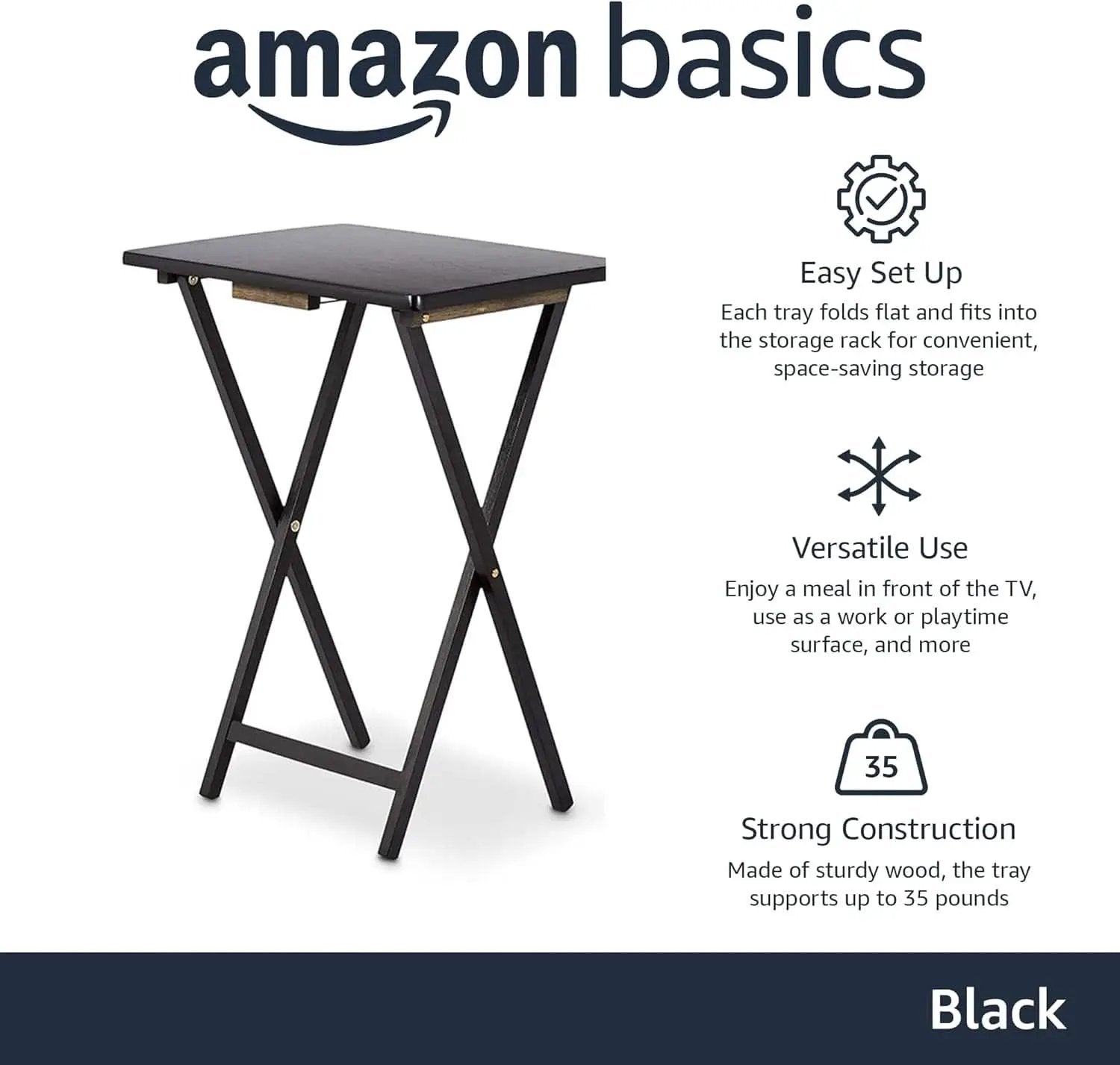 Foldable TV Dinner Tray Tables 4 Pack Black 15x19x26 from PriceLows™