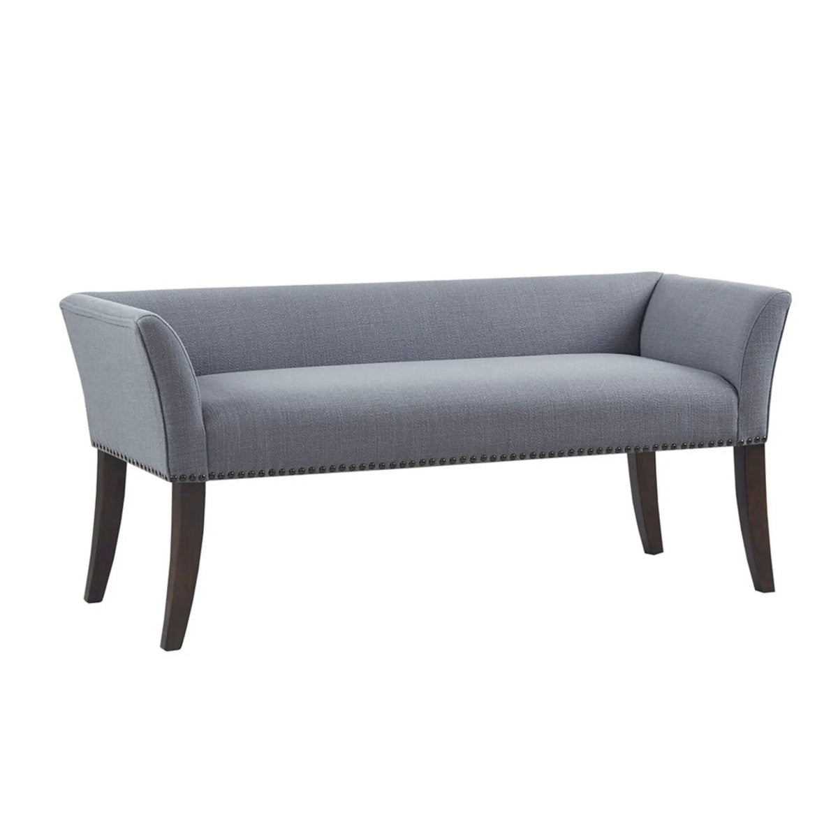 Upholstered Bench | Solid Wood Frame | Low Back And Flared Arms | Nailhead Trim