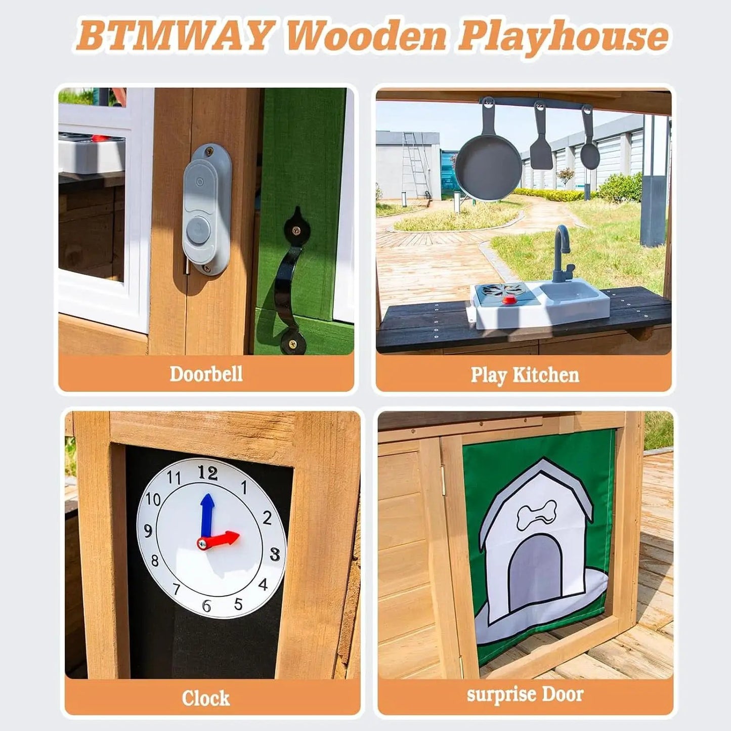Cedar Gray Weather proof Kids Playhouse With Doorbell from PriceLows™