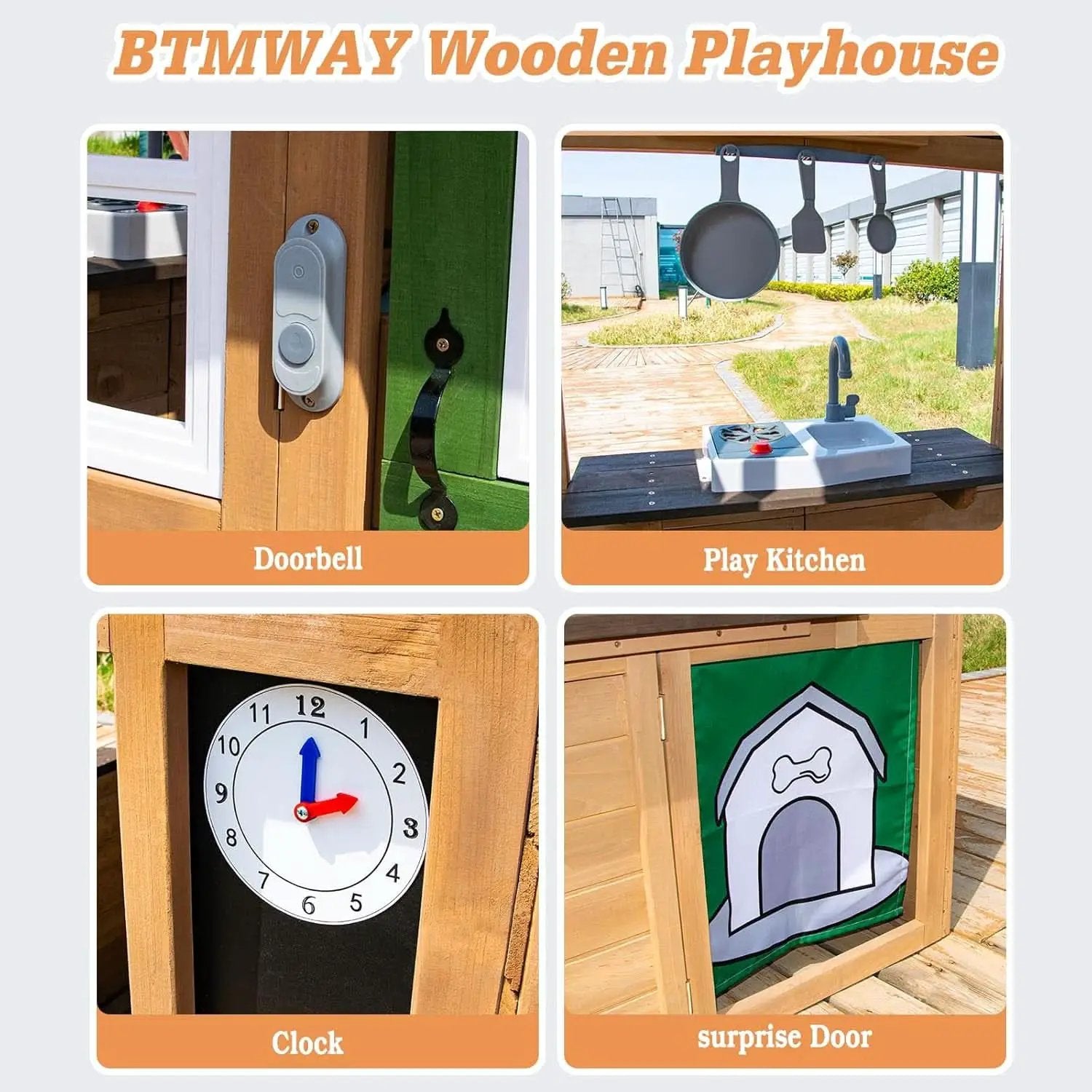 Cedar Gray Weather proof Kids Playhouse With Doorbell from PriceLows™