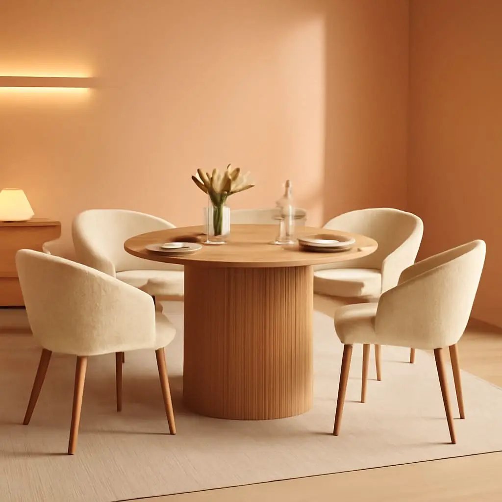 Forty Seven Inch Round Dining Table Oak Finish Chairs from PriceLows™