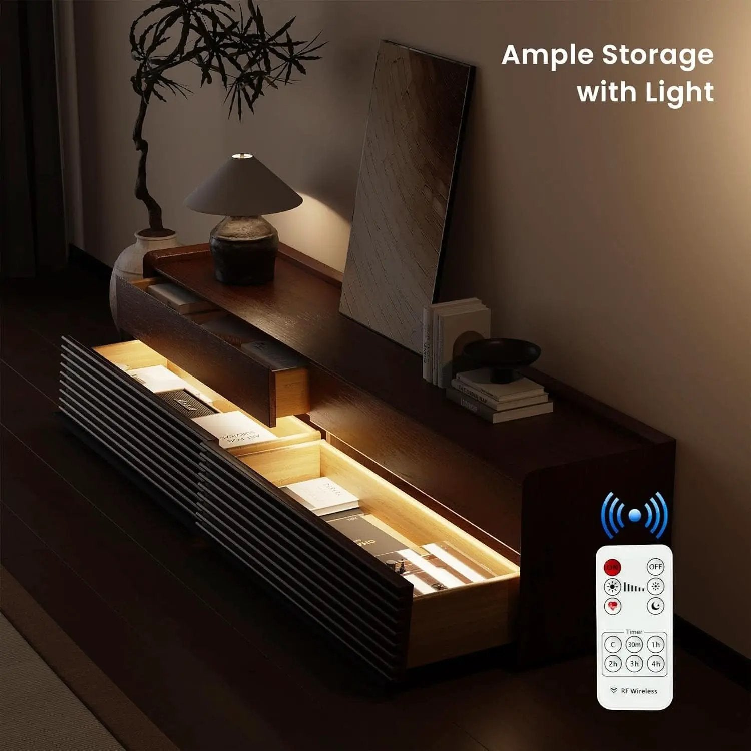 Walnut 78 Inch Mid Century Modern TV Stand With LED Storage from PriceLows™